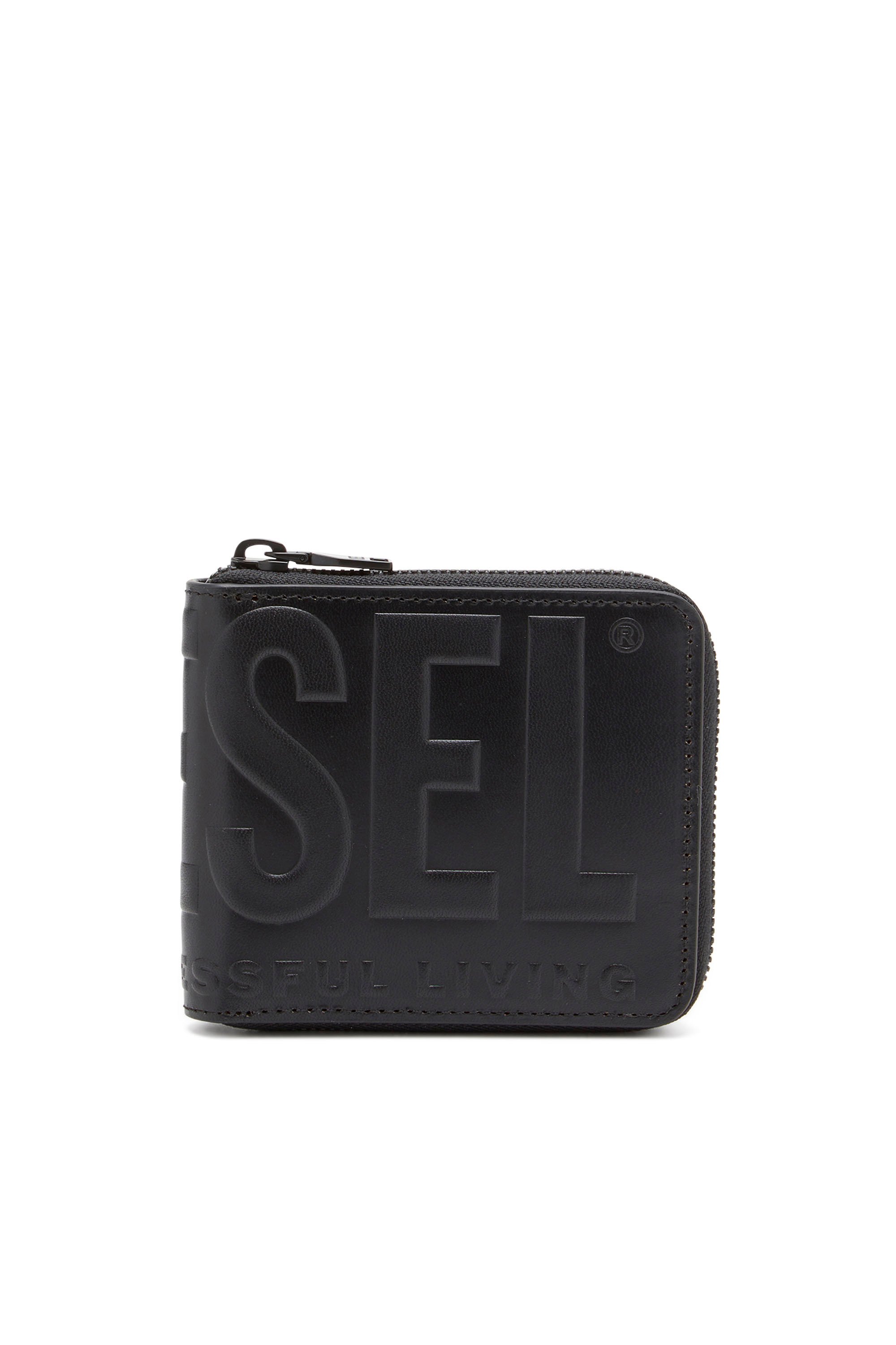 Diesel - DSL 3D BI-FOLD COIN ZIP XS, Cartera de cuero que se pliega por la mitad con logotipo en relieve Hombre in Negro - 1