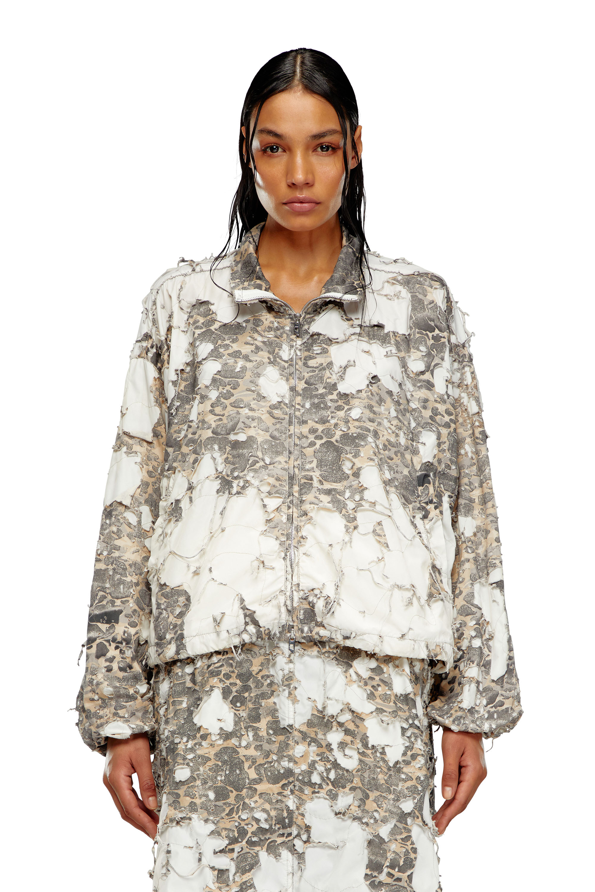 Diesel - G-BRUMA, Woman's Camo jacket with destroyed finish in White/Grey - 5