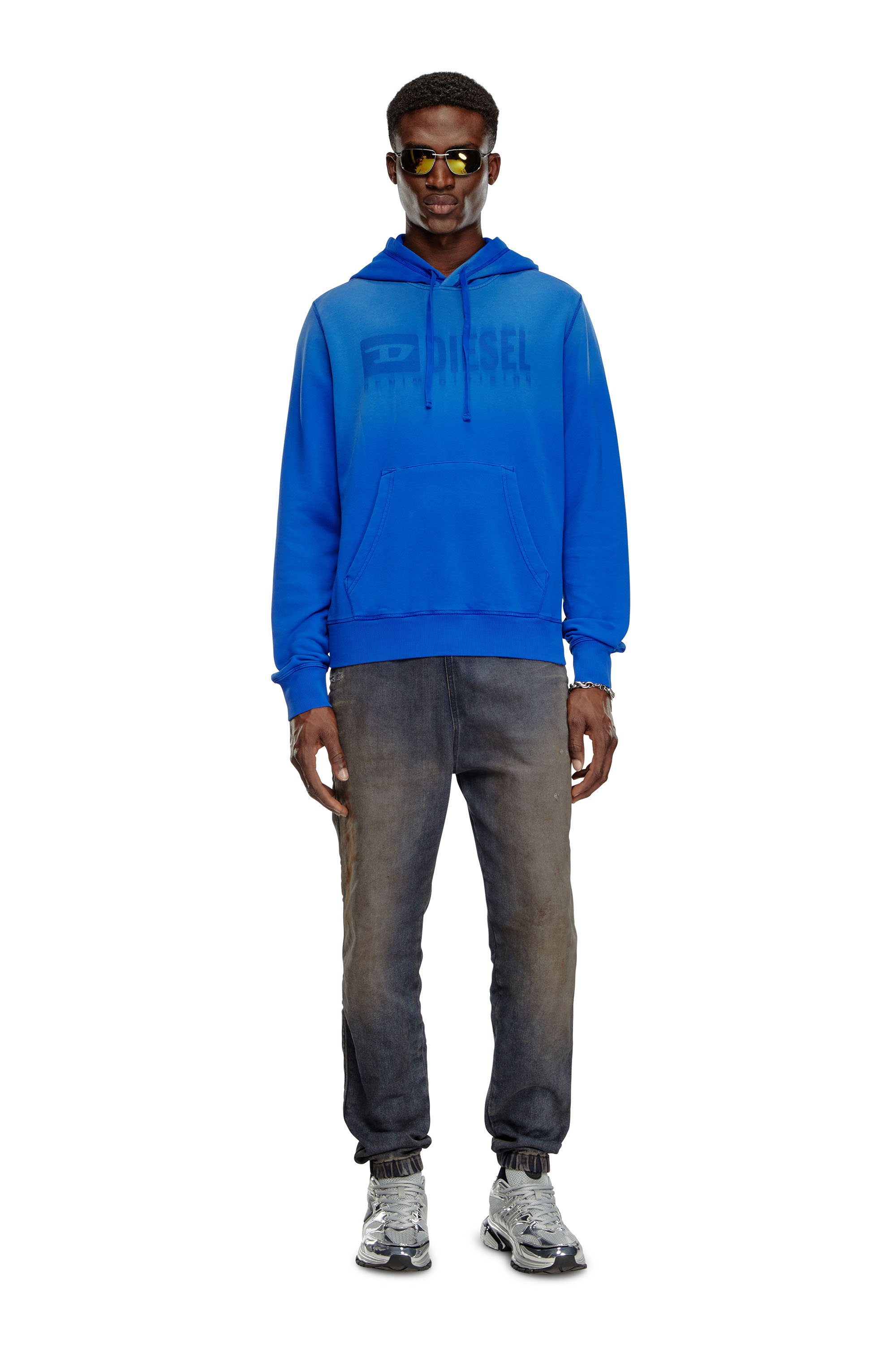 Diesel - S-GINN-HOOD-K44, Man's Faded hoodie with Denim Division logo in Blue - 2