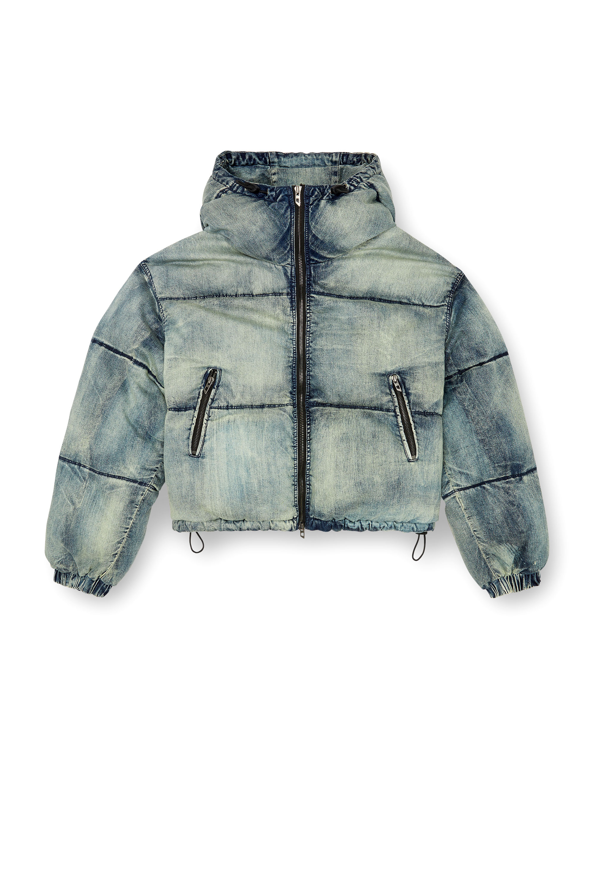 Diesel - W-AVES, Chaqueta puffer recortada con capucha de denim Mujer in Azul marino - 3