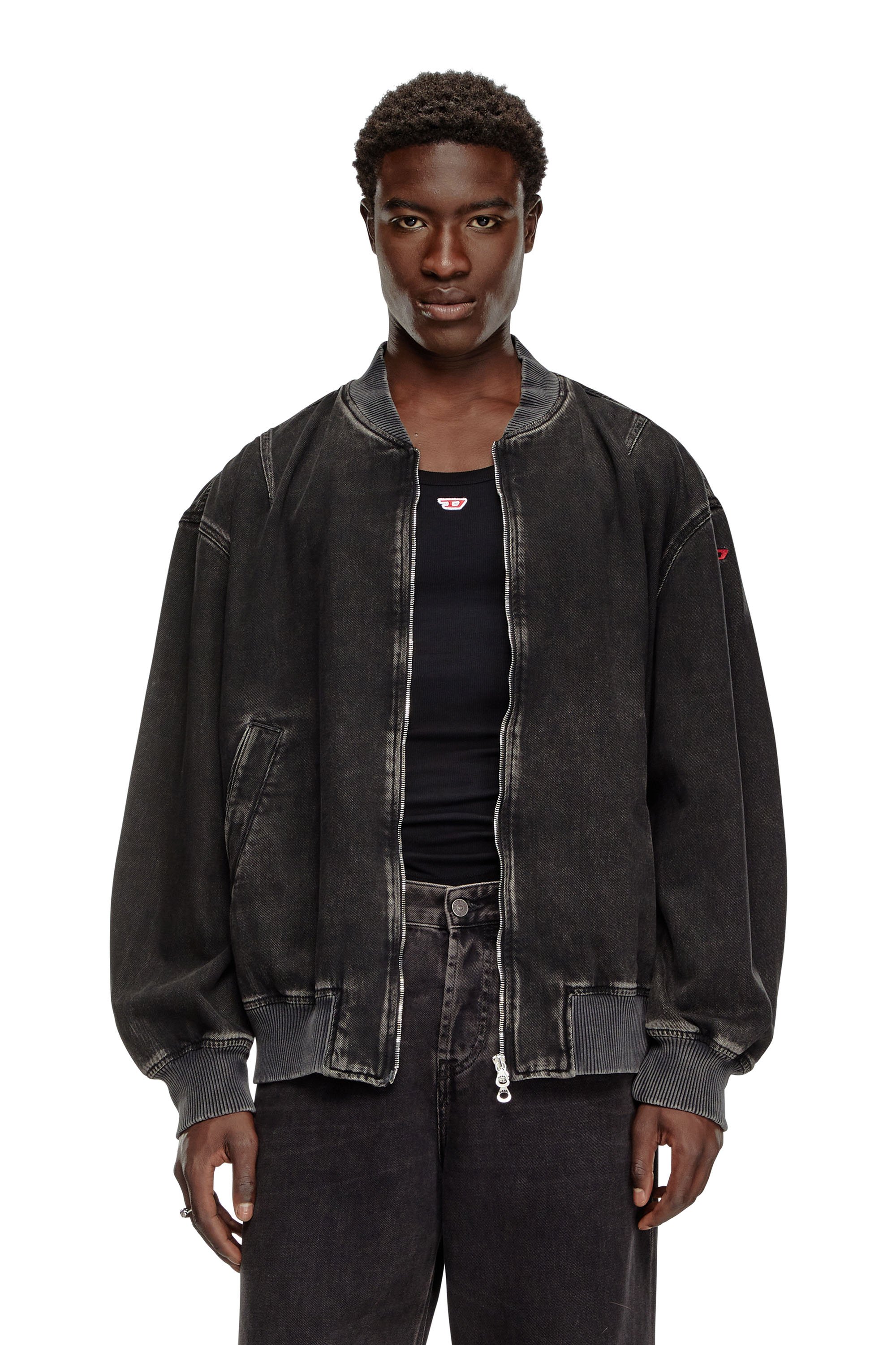 Diesel - D-VINZ, Man's Bomber jacket in clean-wash denim in Black - 1