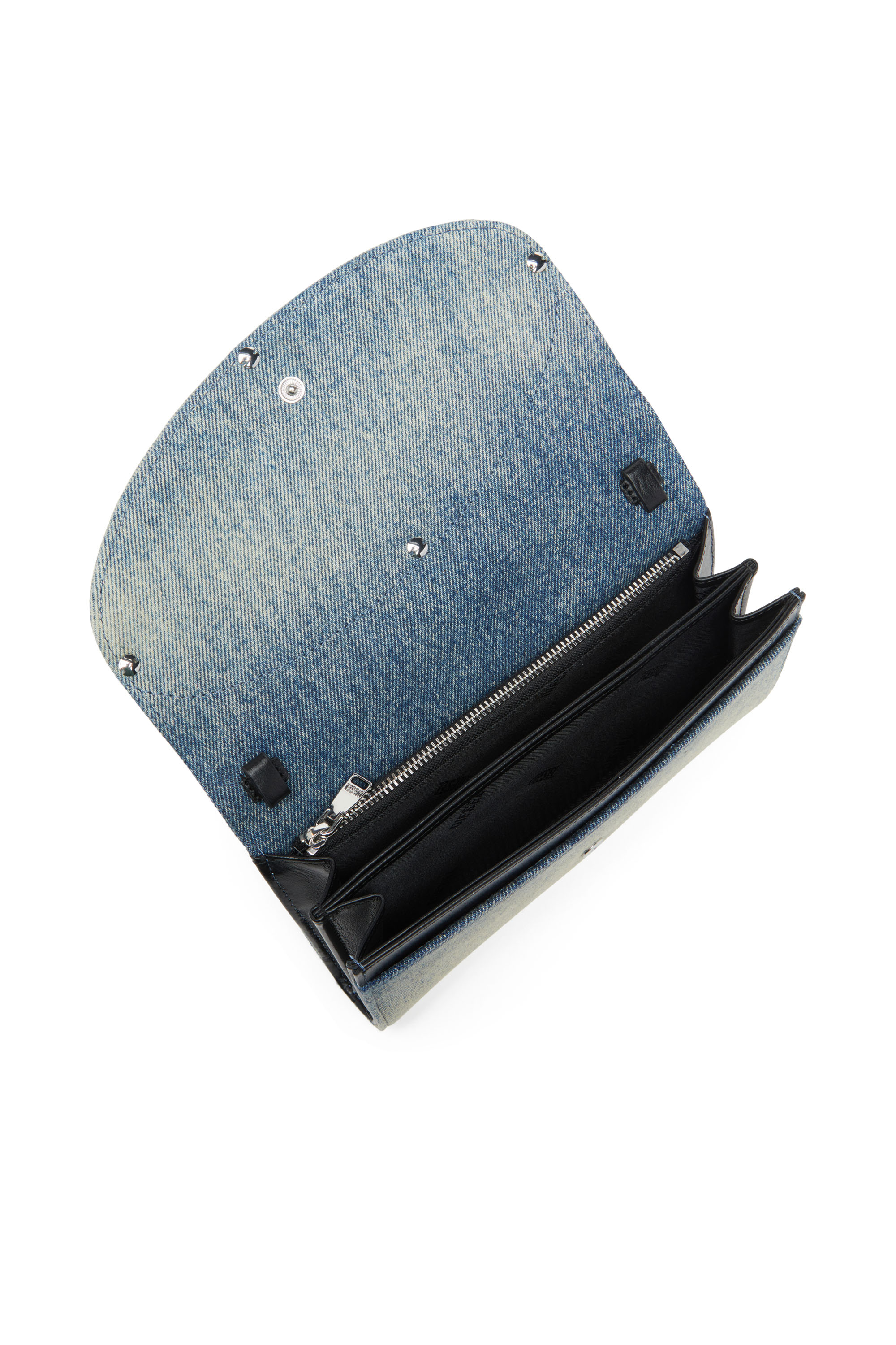 Diesel - 1DR WALLET STRAP, Monedero en denim con cristales Mujer in Azul marino - 4