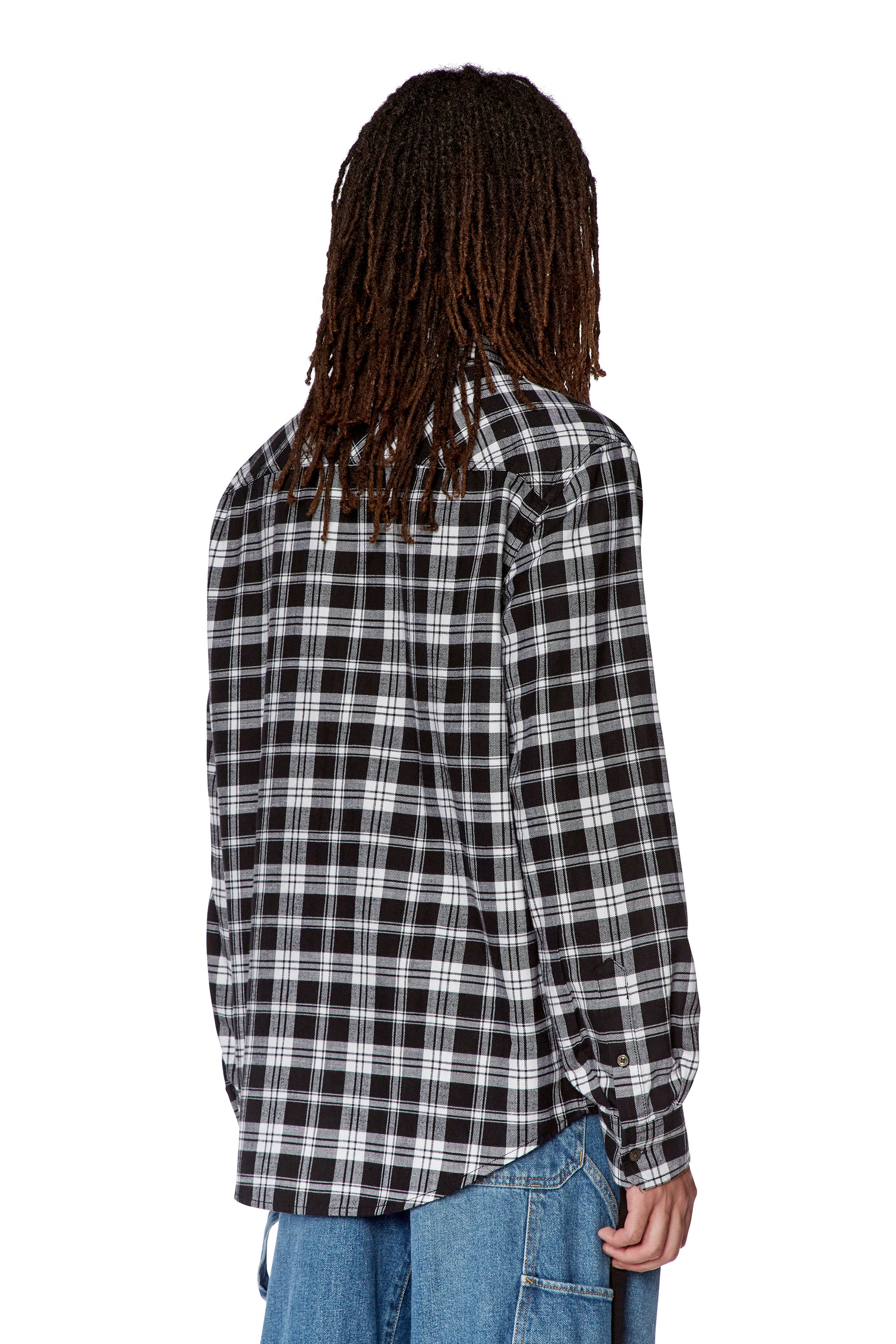 Diesel - S-UMBE-CHECK-NW, Man's Shirt in checked flannel in Black/White - 2