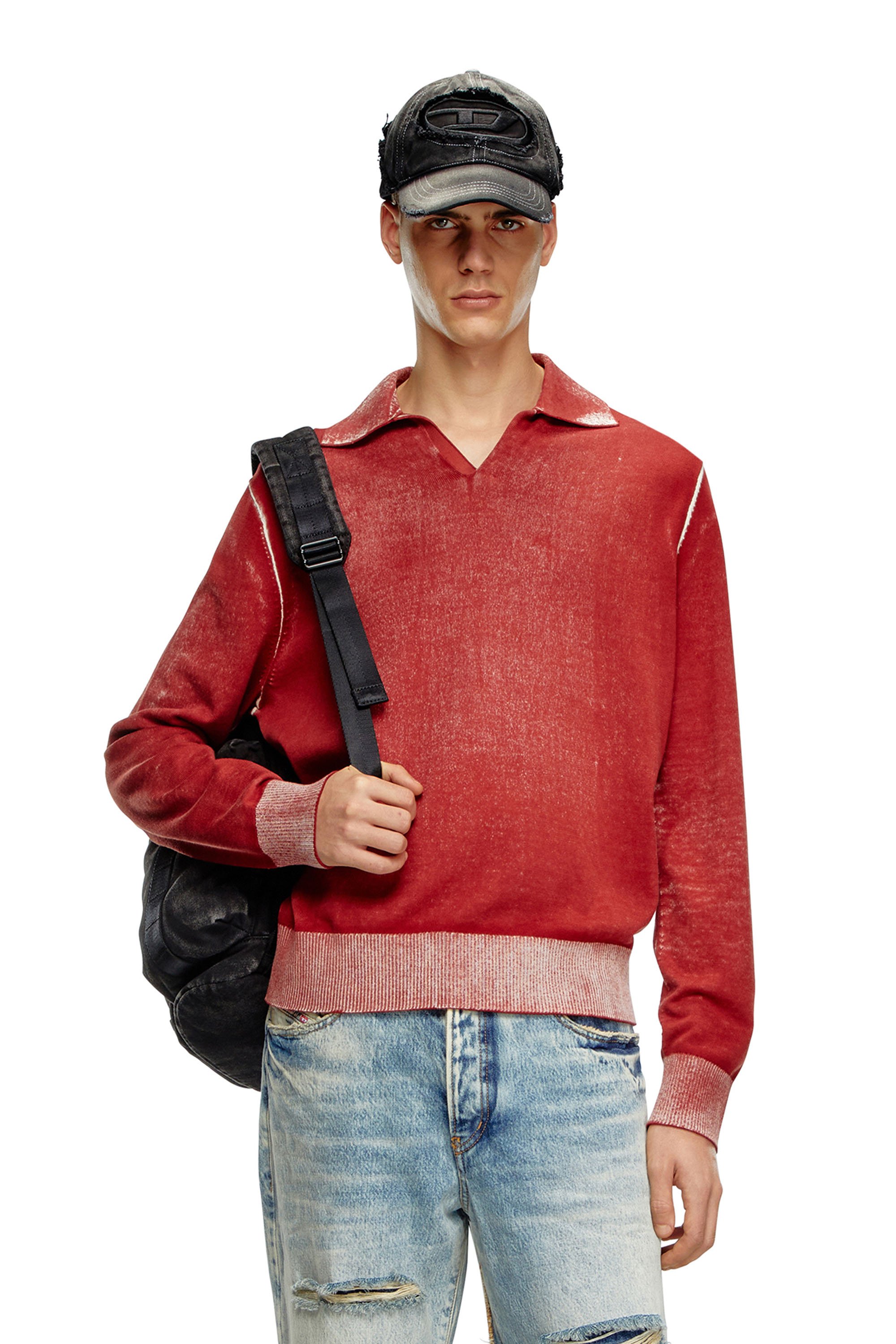 Diesel - K-LORENZO, Jersey con cuello polo con estampado invertido Hombre in Rojo - 1