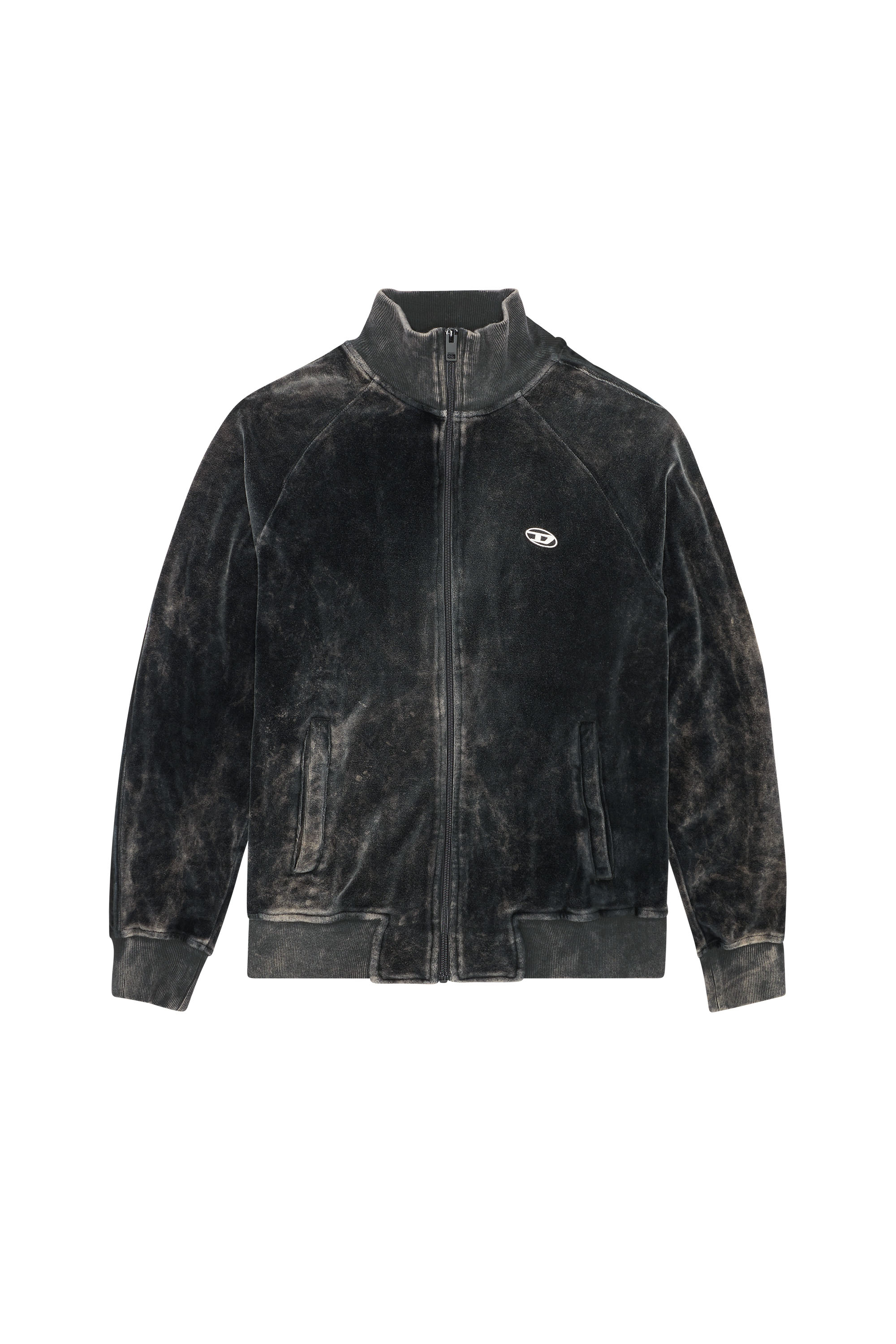 Diesel - S-RABAND, Man's Chenille track jacket with mock neck in Black - 4