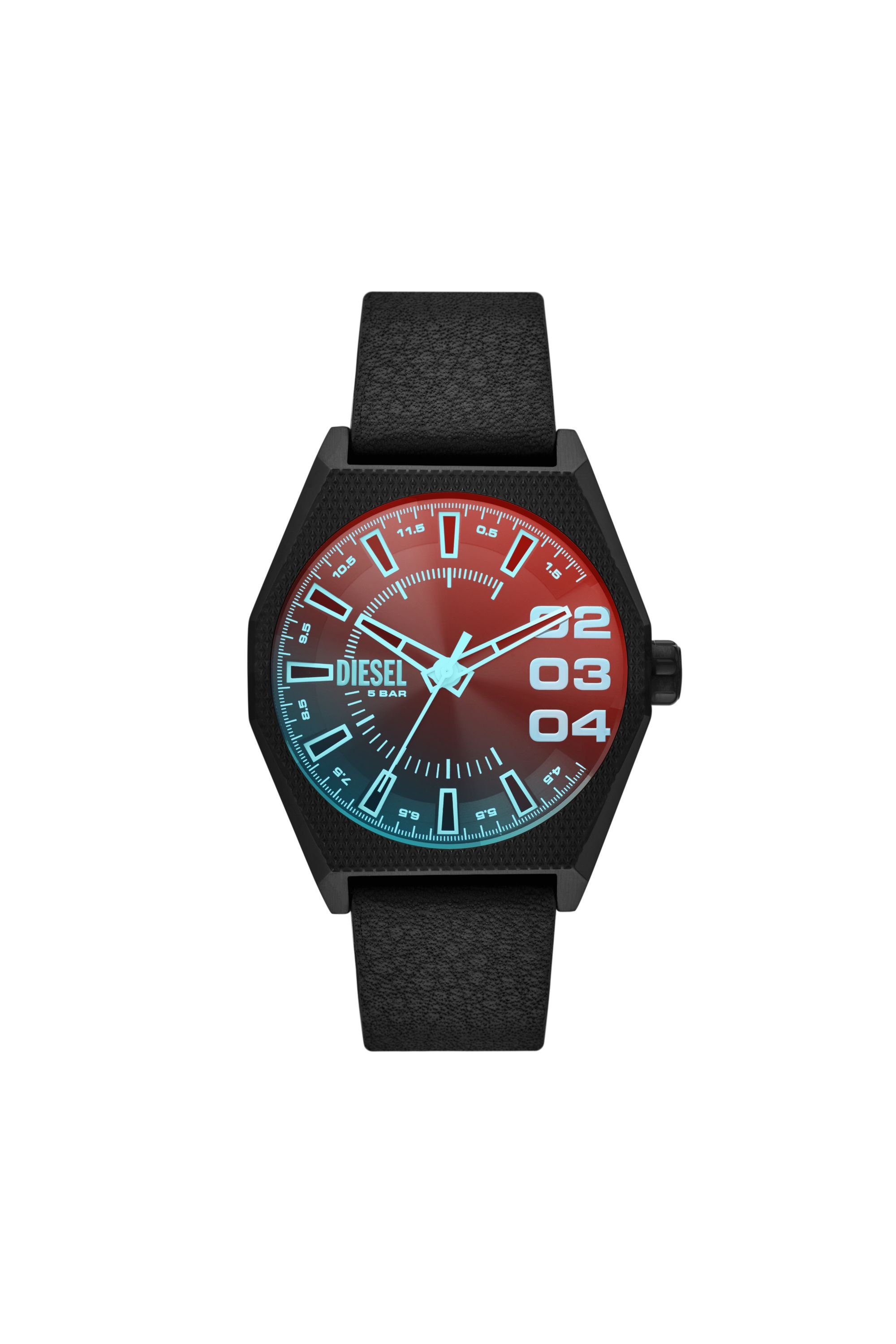 Diesel - DZ2175, Man's Scraper Black Leather Watch in Black - 1