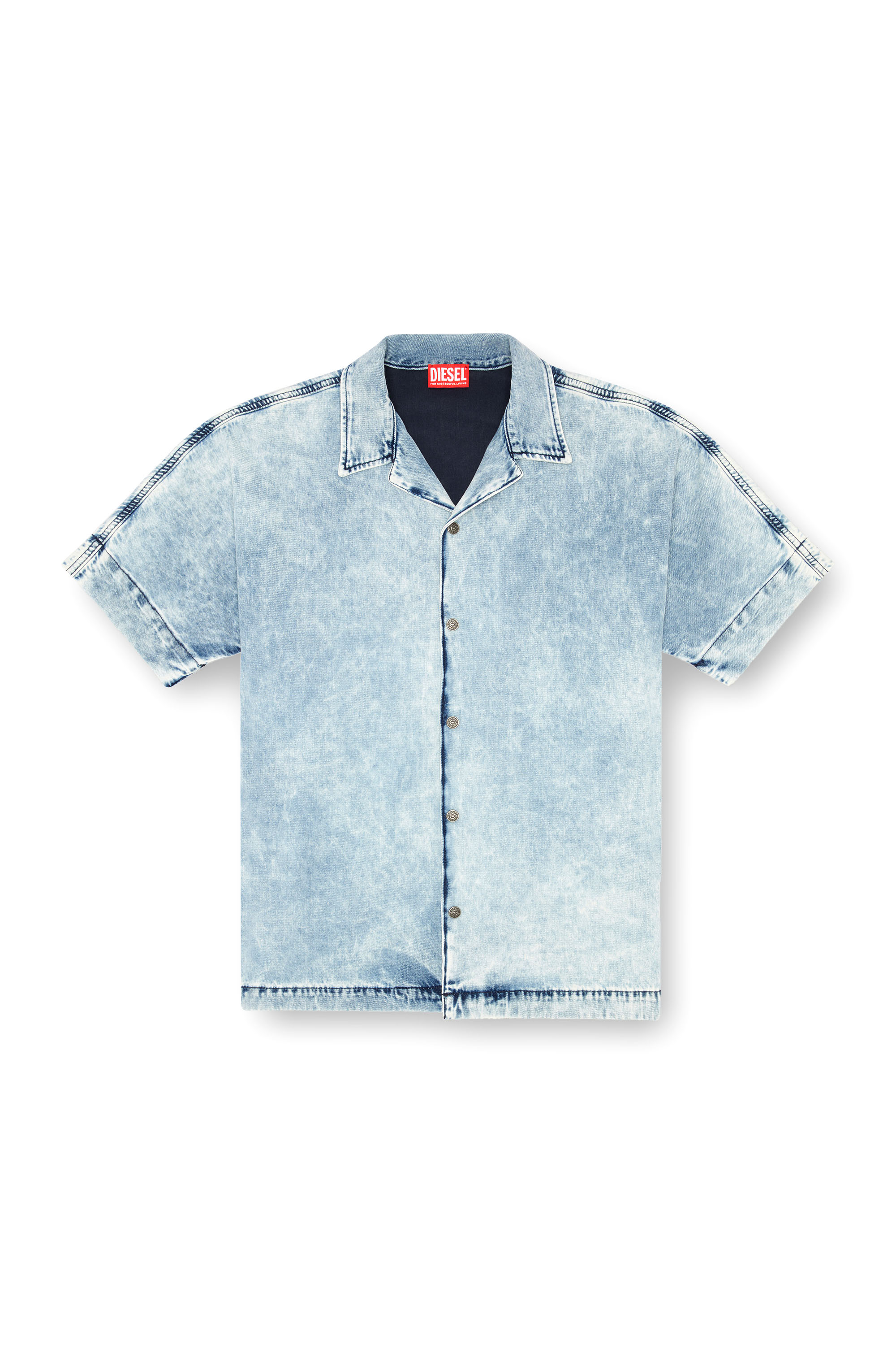 Diesel - D-NABIL-S, Man's Denim bowling shirt with Oval D in Light Blue - 5