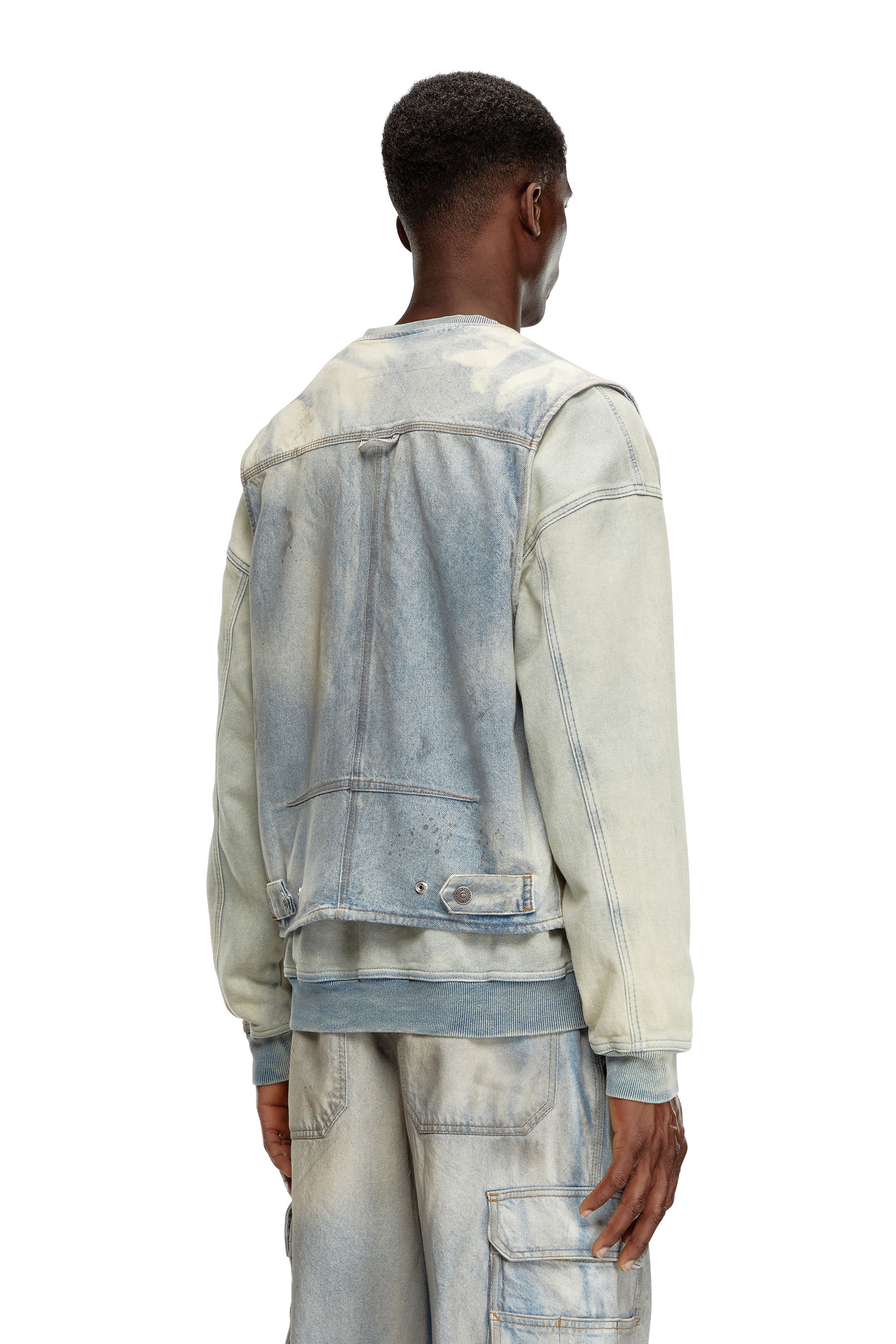 Diesel - D-SAMP-S, Man's Sleeveless jacket in solarised denim in Blue/White - 3