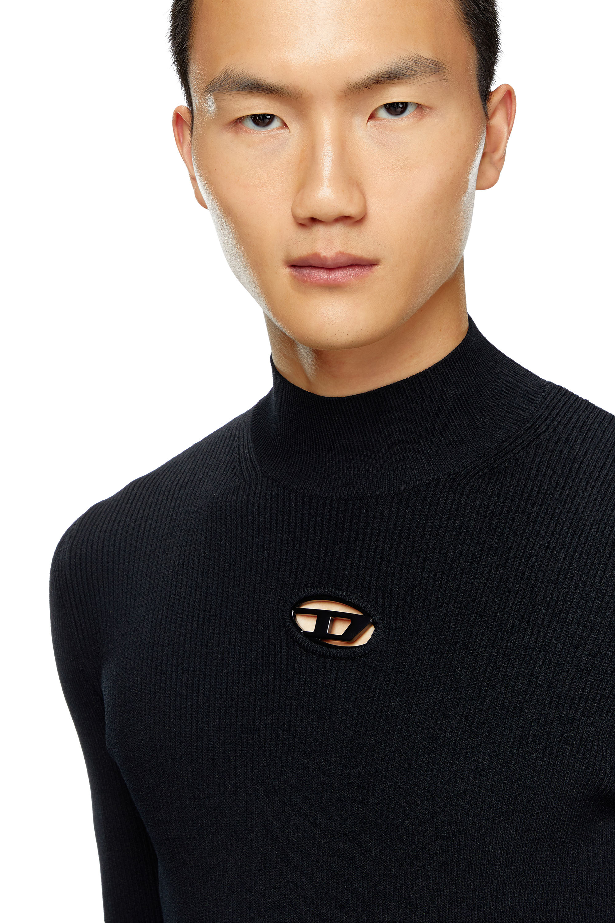 Diesel - K-ZACKARY, Man's Mock-neck jumper with Oval D in Black - 3