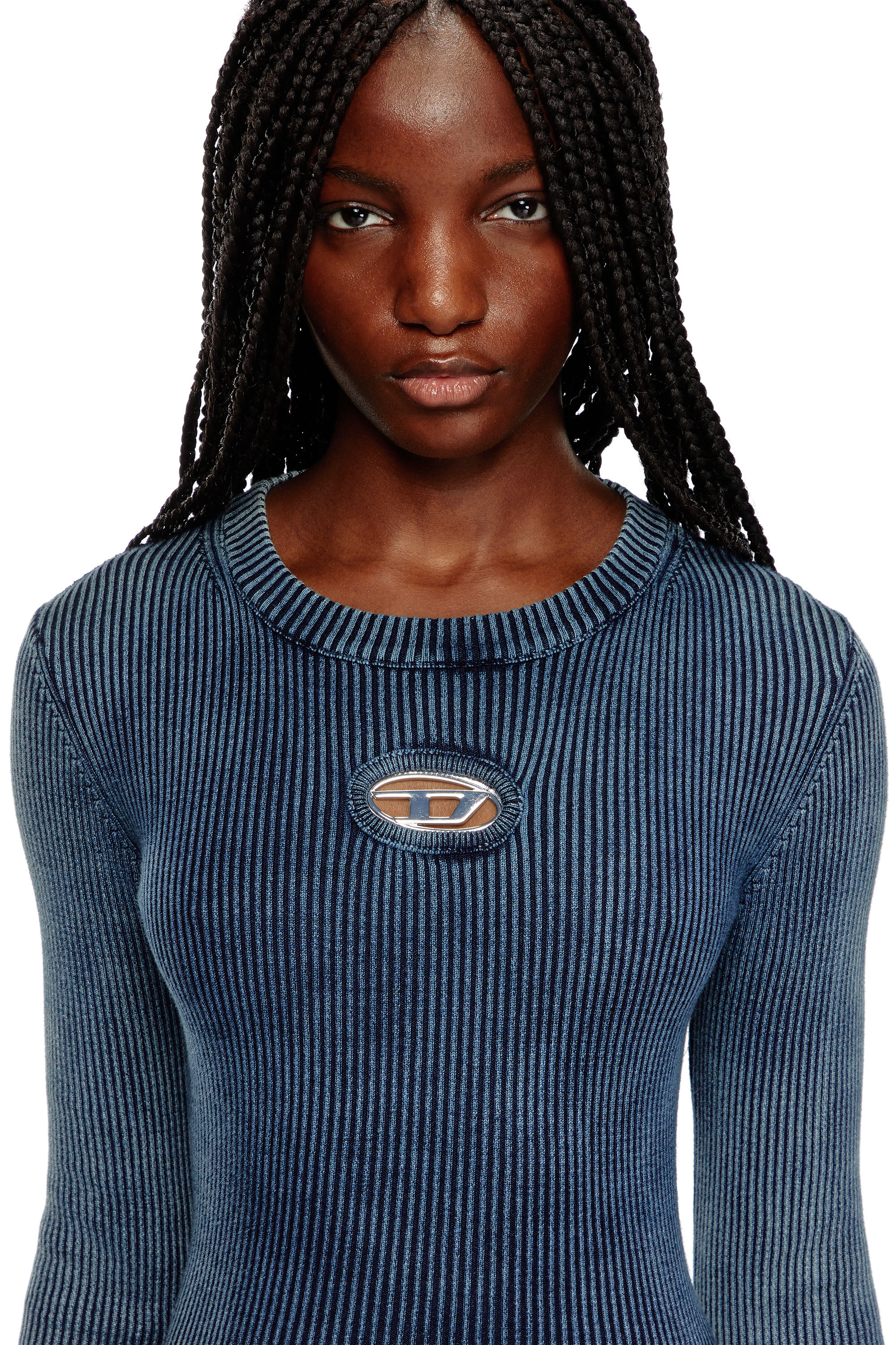 Diesel - M-ANCHOR-A, Woman's Rib-knit top with Oval D in Dark Blue - 4