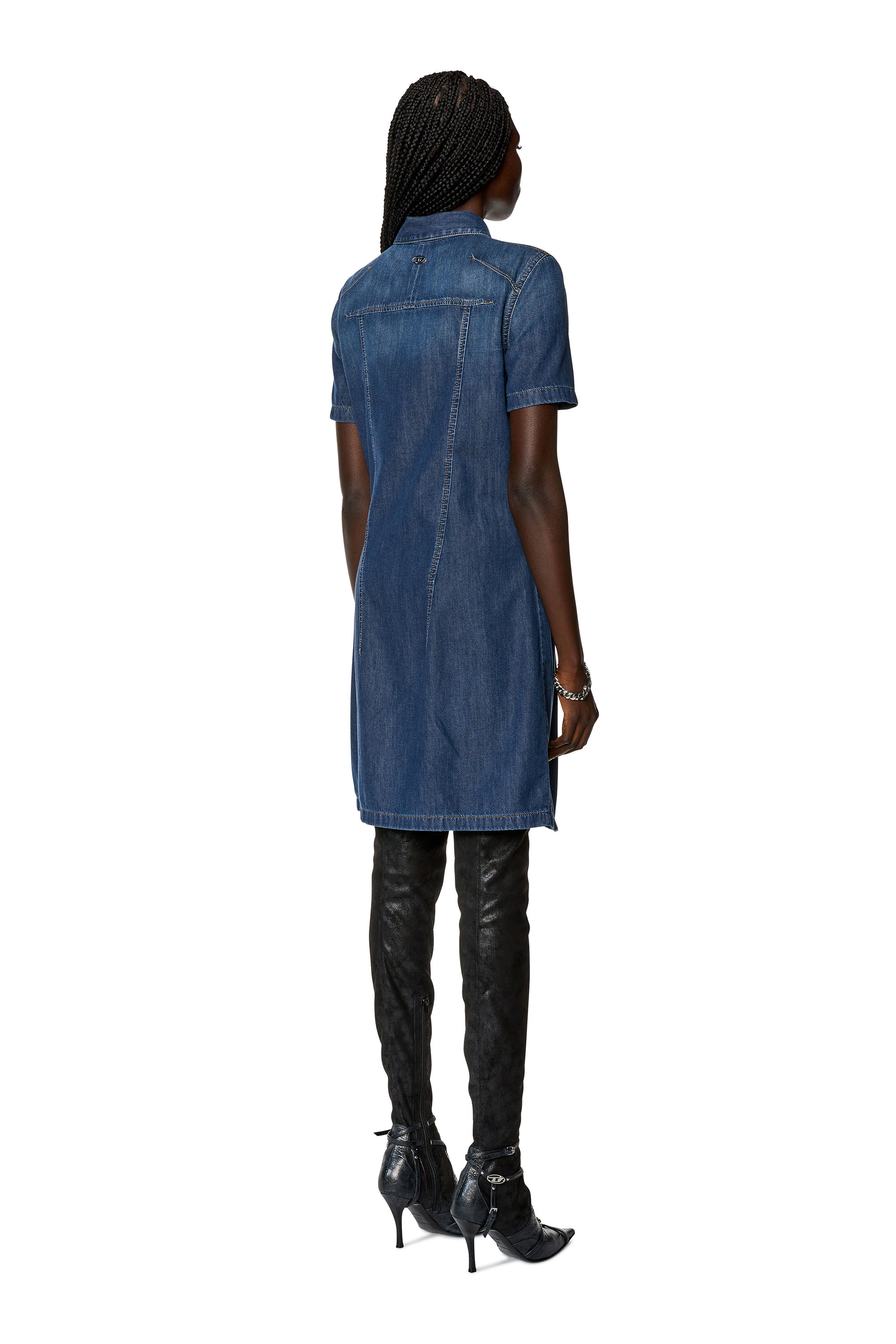 Diesel - DE-SHIRTY, Woman's Buttoned shirt dress in stretch denim in Dark Blue - 2