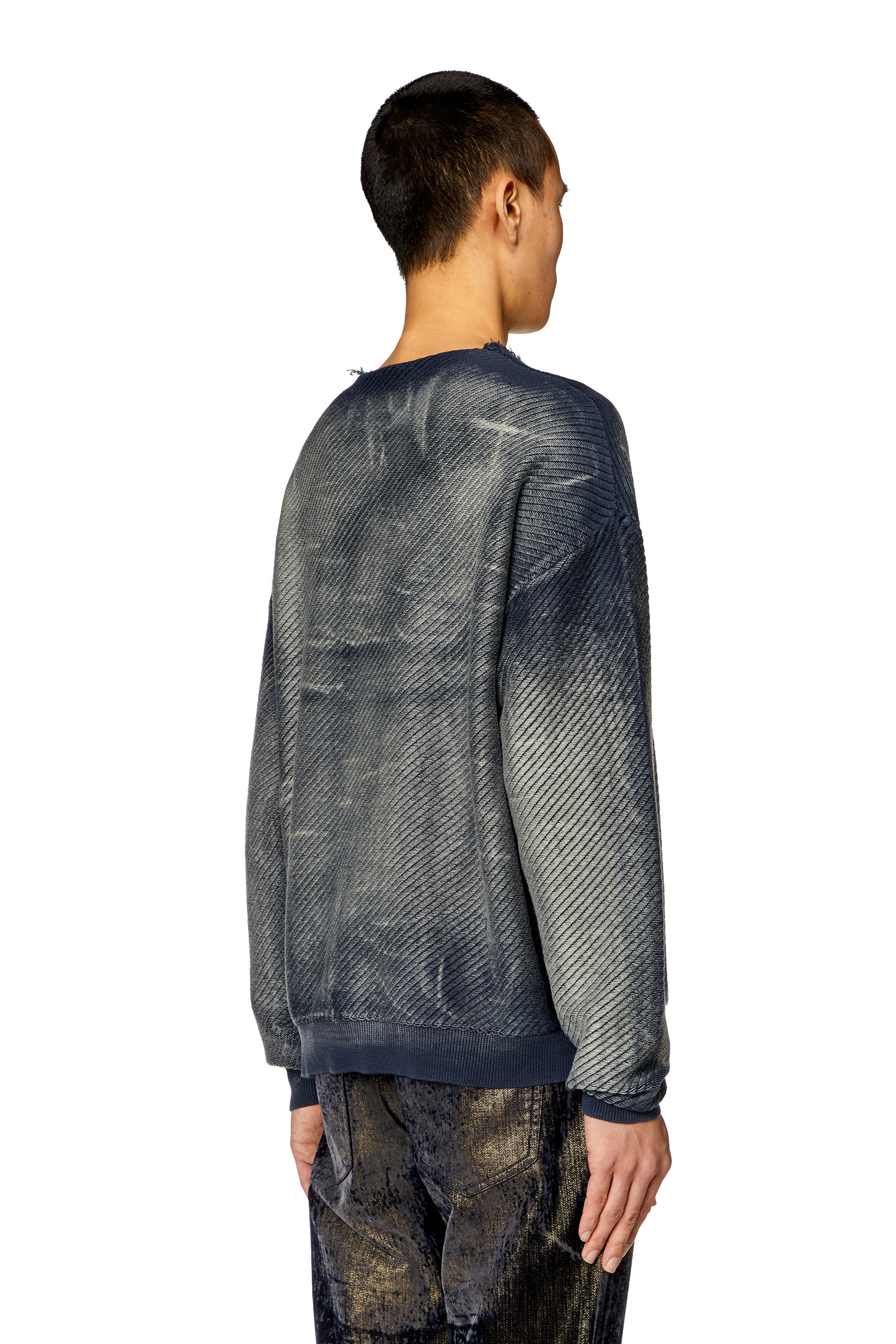 Diesel - K-KLEVER, Man's Frayed denim-effect jumper in Dark Blue - 2