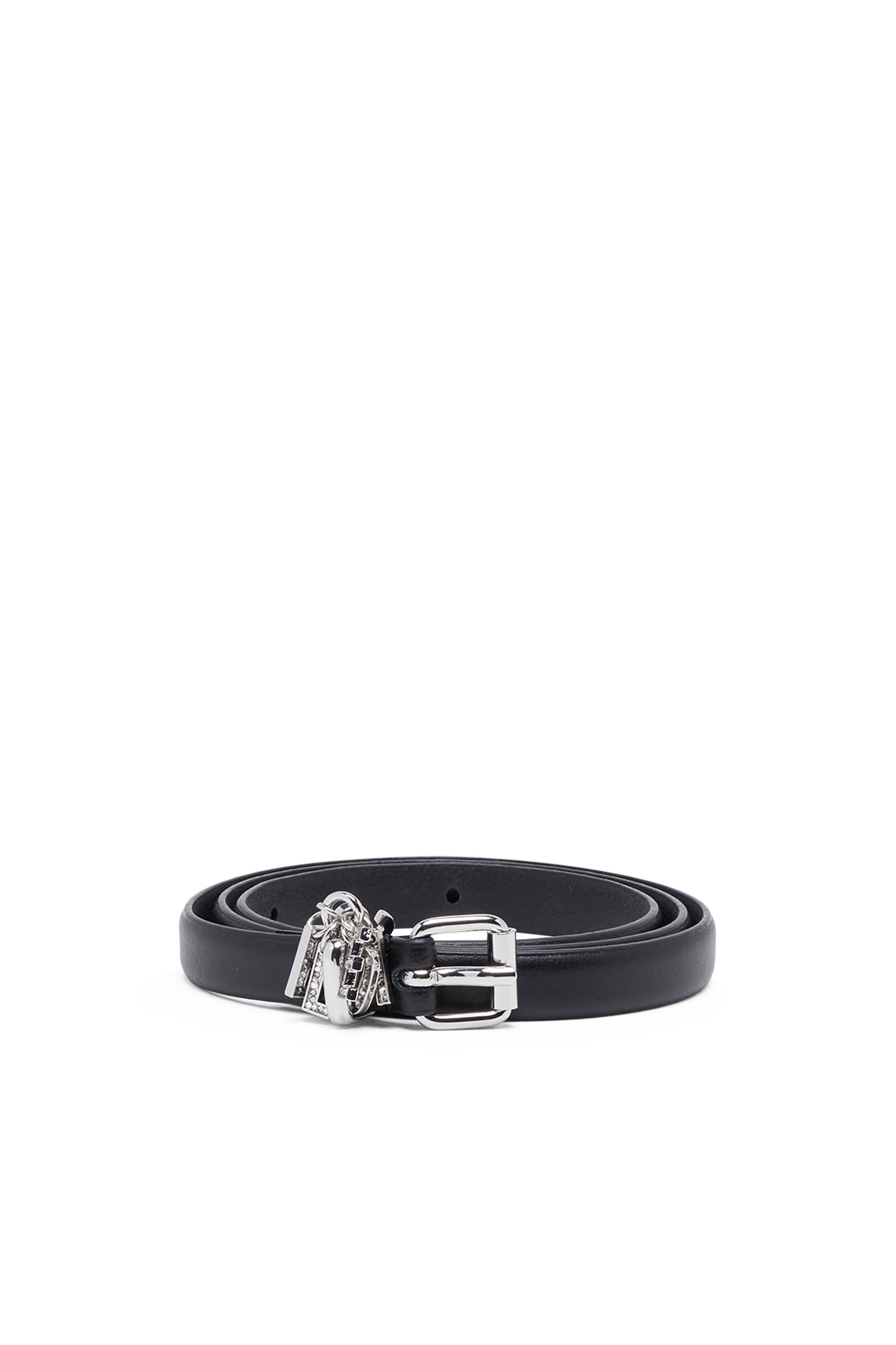 Diesel - B-CHARM-LOOP, Woman's Leather belt with crystal logo charms in Black - 1