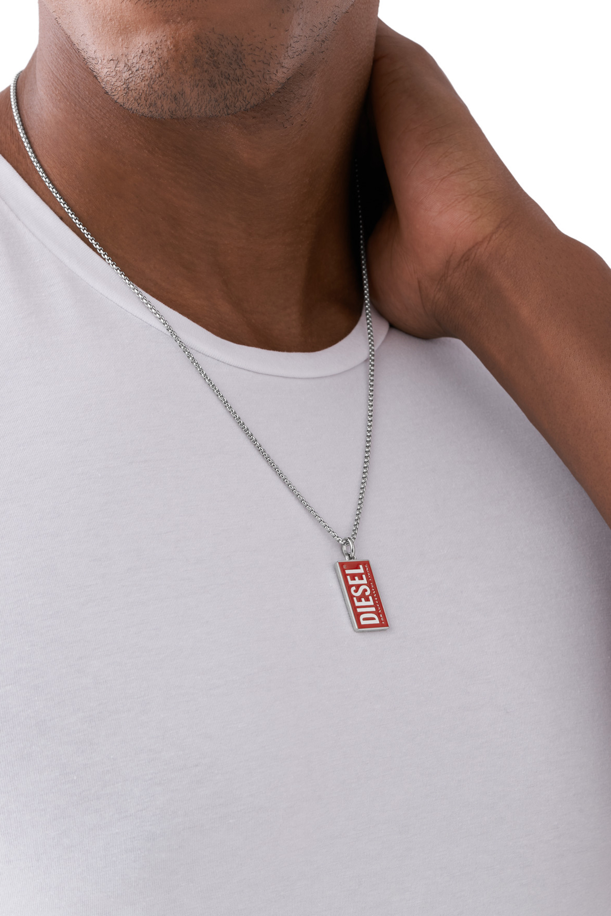 Diesel - DX1368, Collar con placa de identificación del logotipo de acero inoxidable Unisex in Rojo - 3