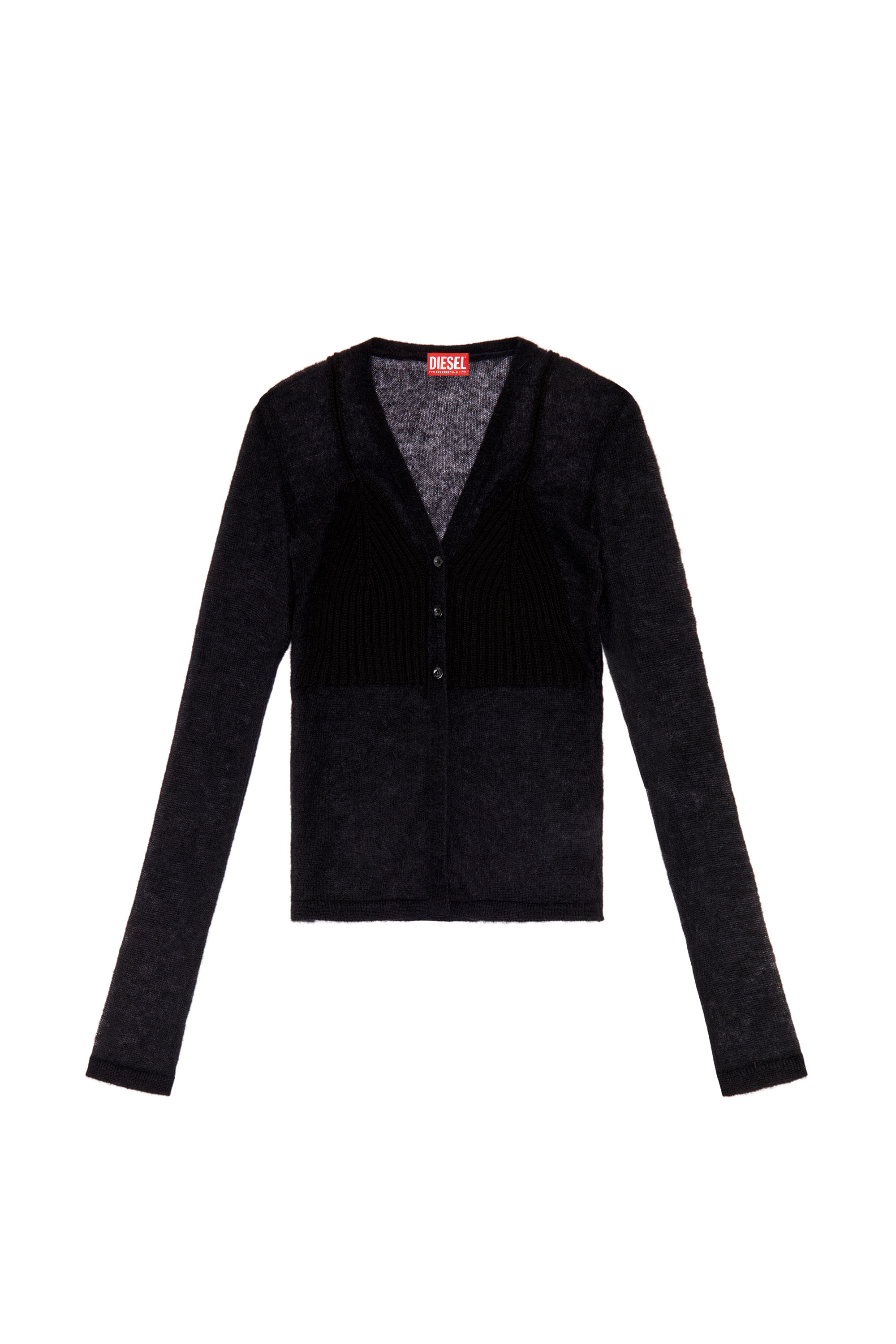 Diesel - M-ARINA, Woman's Sheer cardigan with bra detail in Black - 6