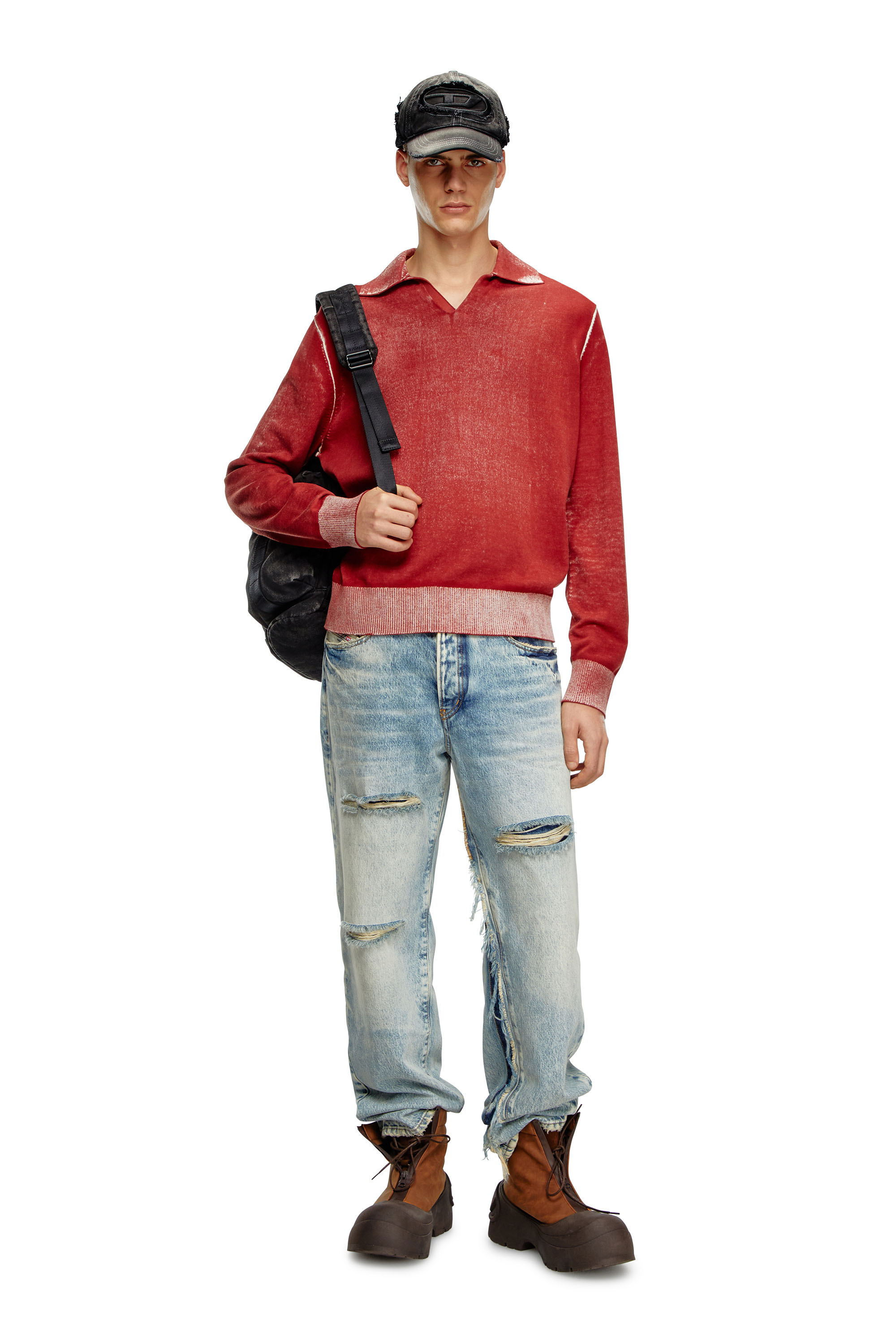 Diesel - K-LORENZO, Jersey con cuello polo con estampado invertido Hombre in Rojo - 4