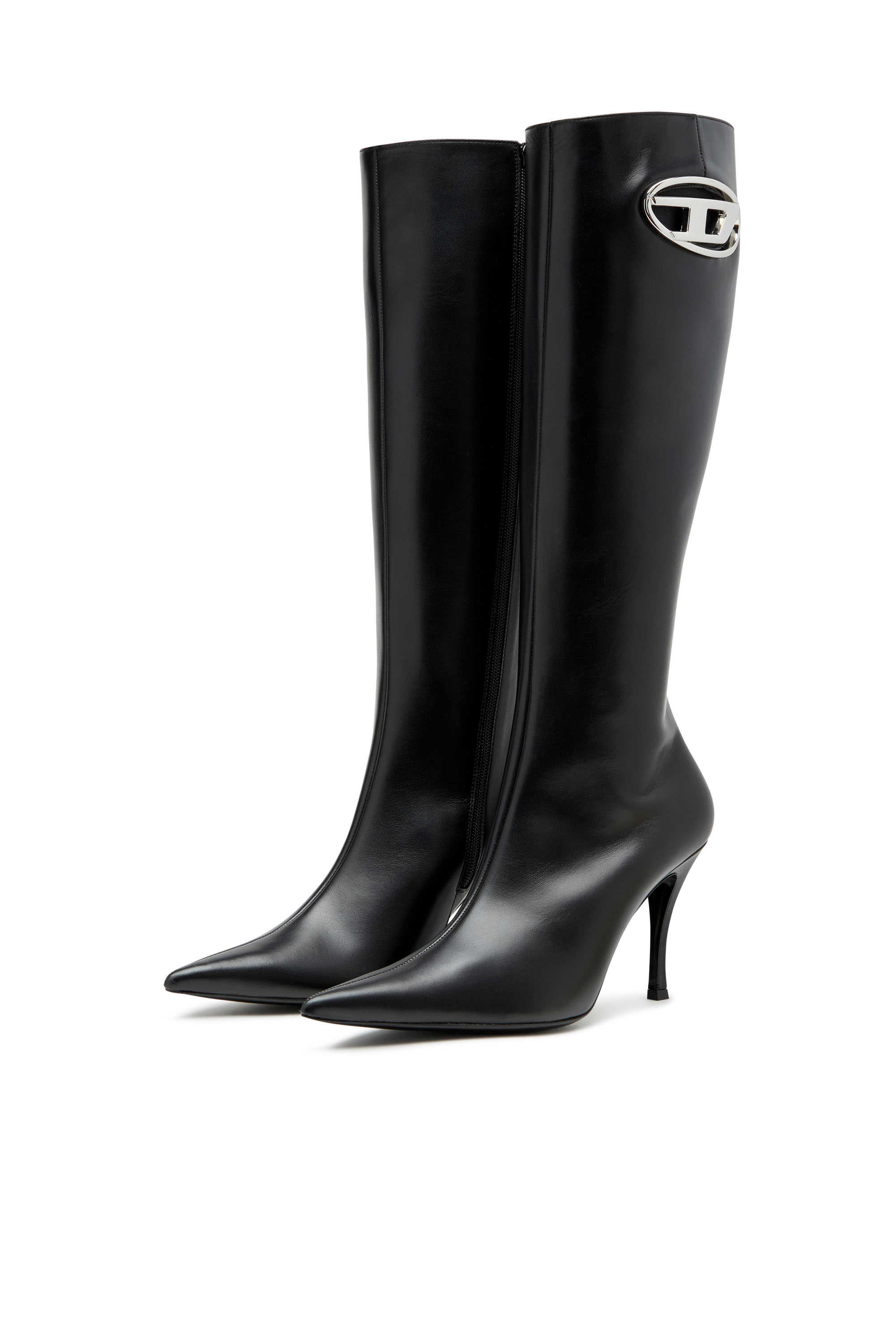 Diesel - D-VENUS HBT, D-Venus-Botas de piel con placa oval D Mujer in Negro - 6