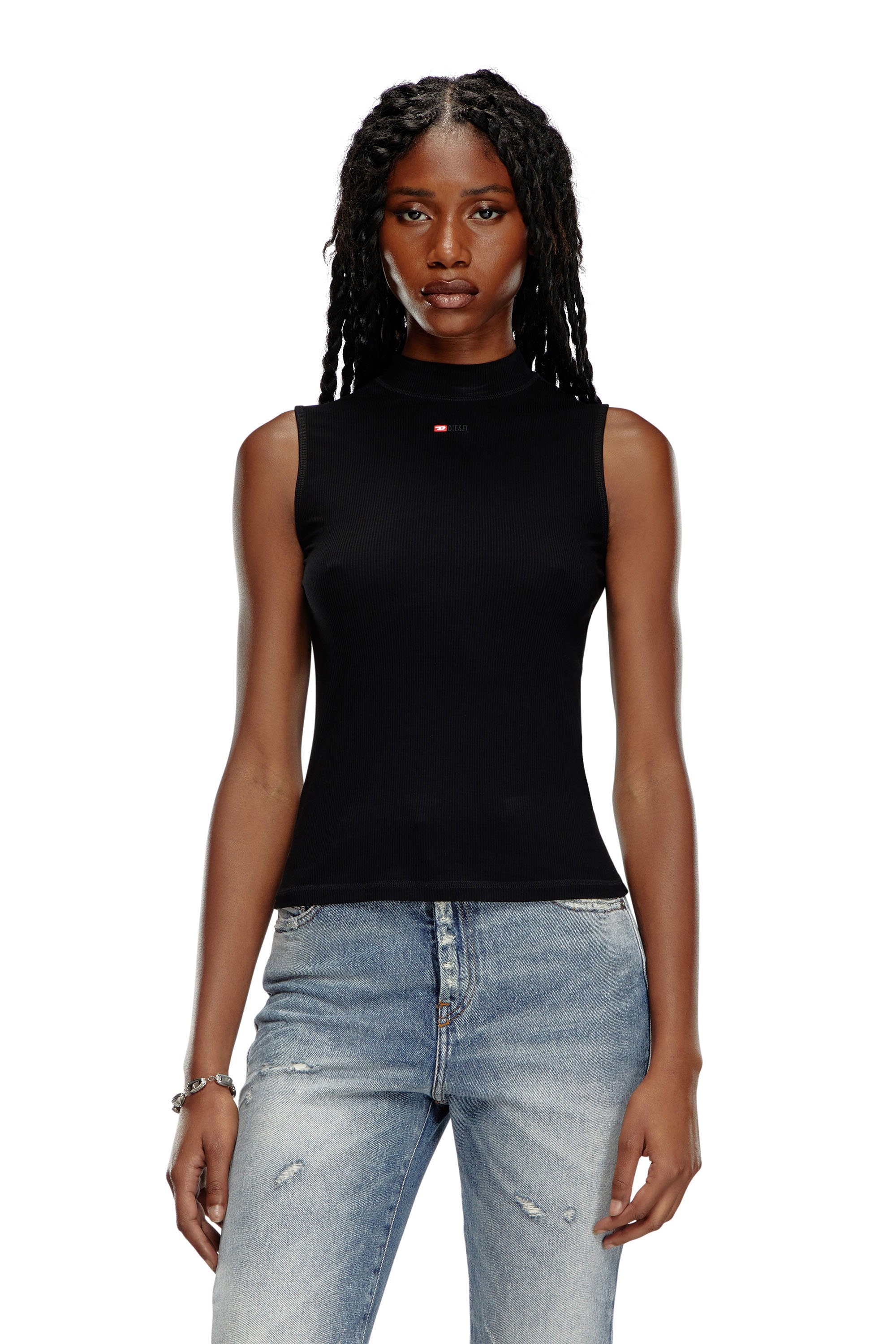 Diesel - T-MOKKY-SL-MICRODIV, Camiseta con tirantes de canalé con medio cuello alto Mujer in Negro - 1