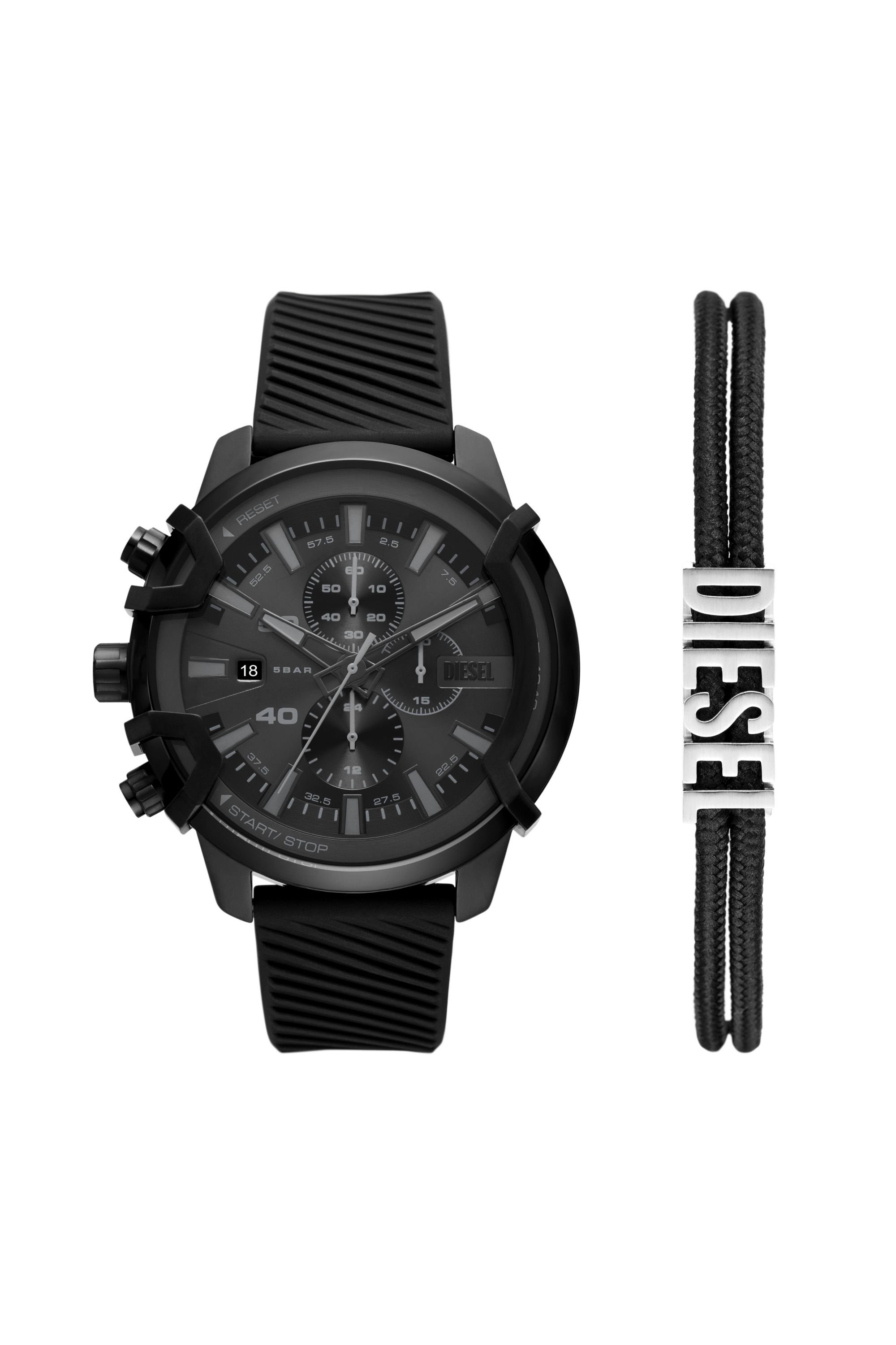 Diesel - DZ4650, Man's Griffed silicone watch and bracelet set in Black - 1