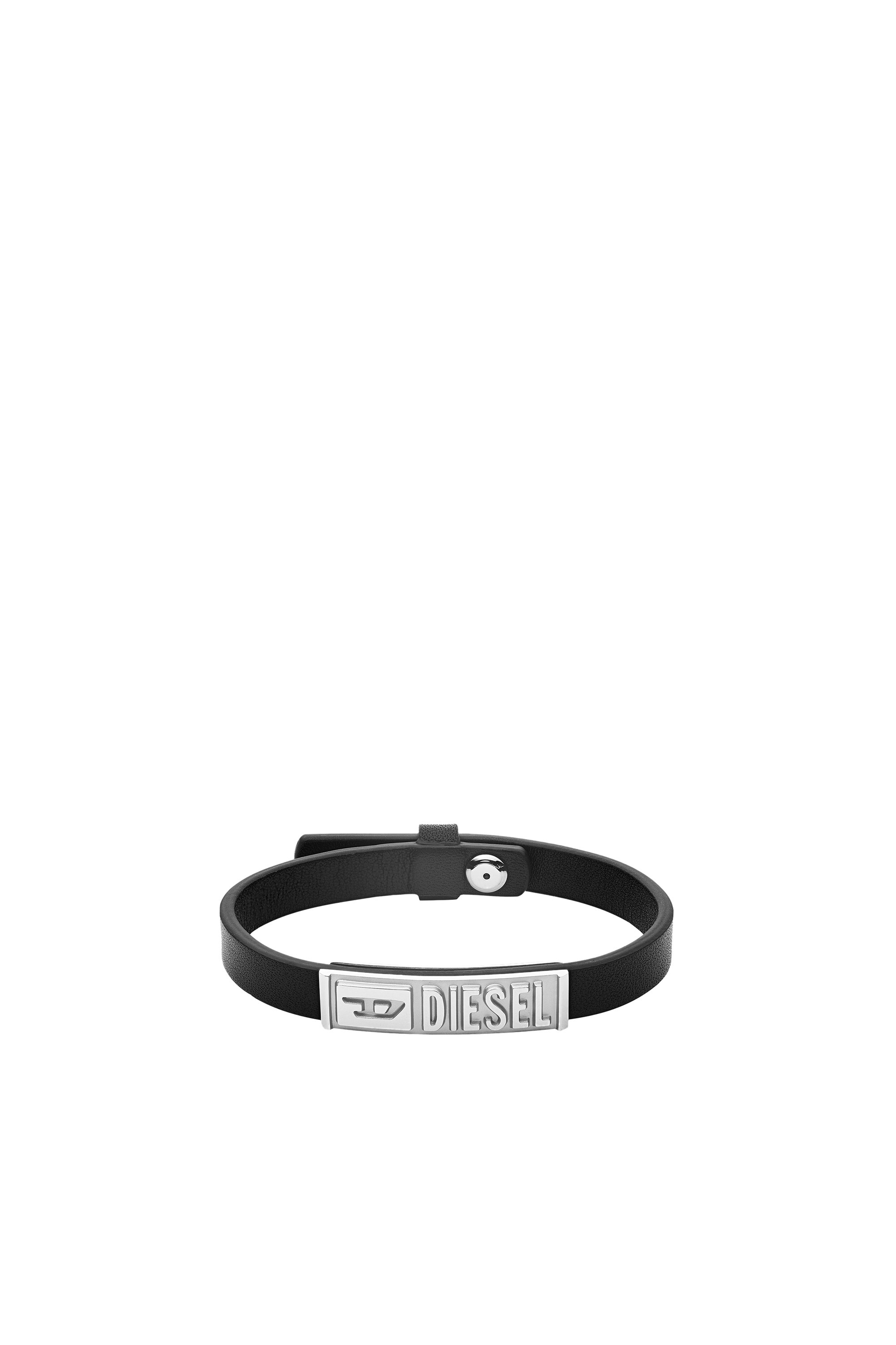 Diesel - DX1226, Pulsera en piel negra con placa con logotipo grabado Hombre in Negro - 1