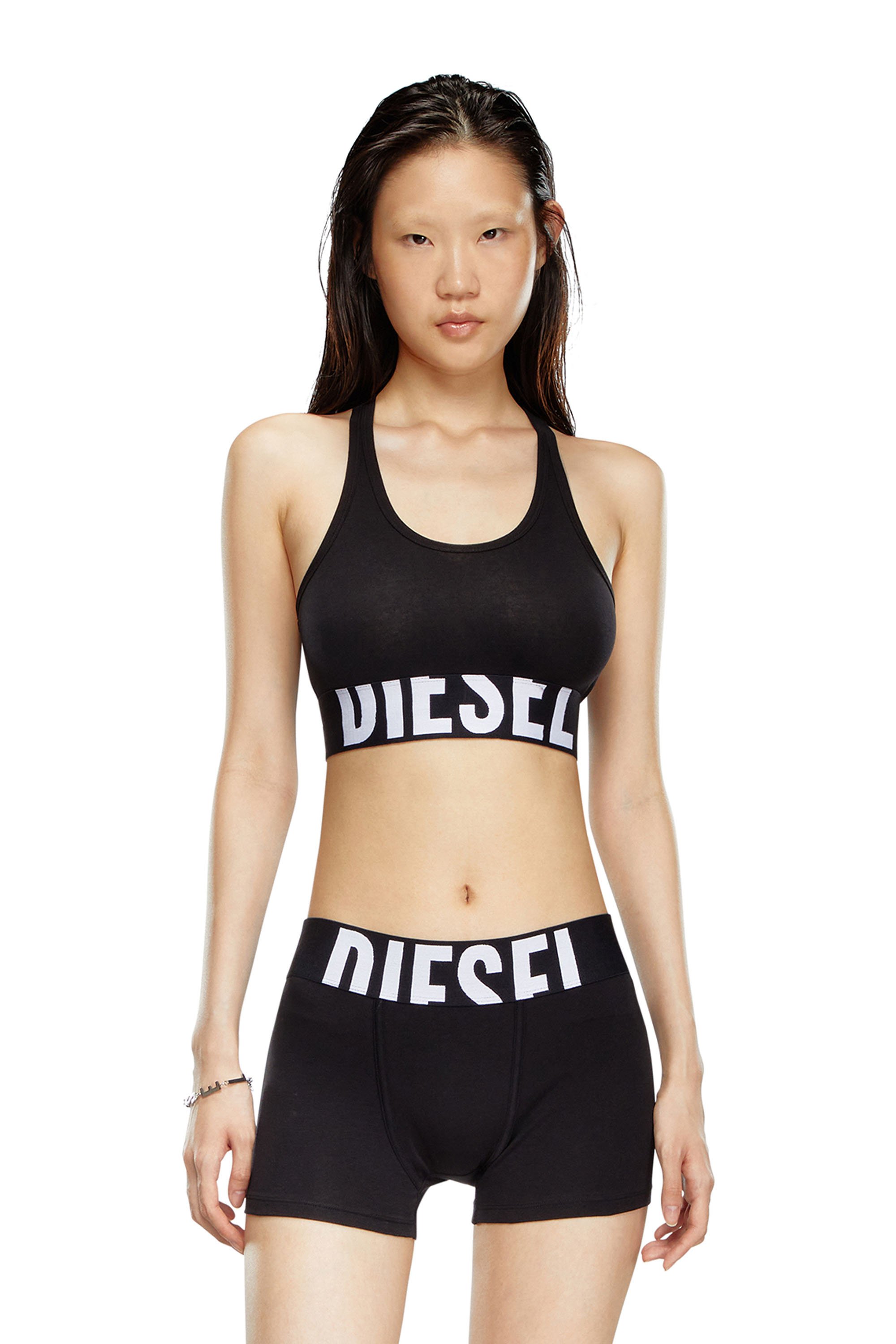 Diesel - UFSB-COTTON-RACE-BRALETTE-XL, Woman's Sports bra with cut-off logo in Black - 1