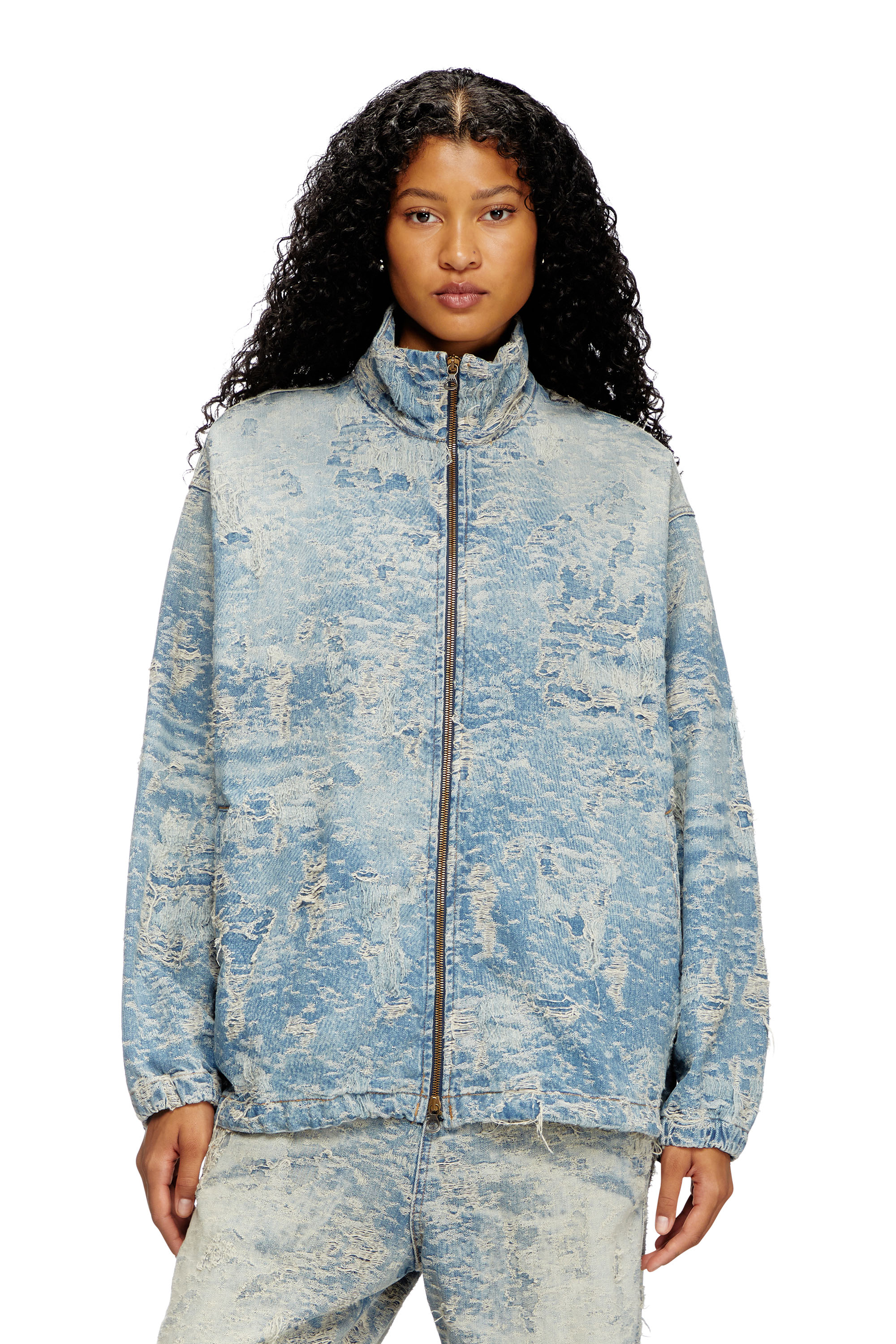 Diesel - D-KRAP-FSF, Chaqueta con cremallera de denim en jacquard con efecto de suciedad Unisex in Azul marino - 5