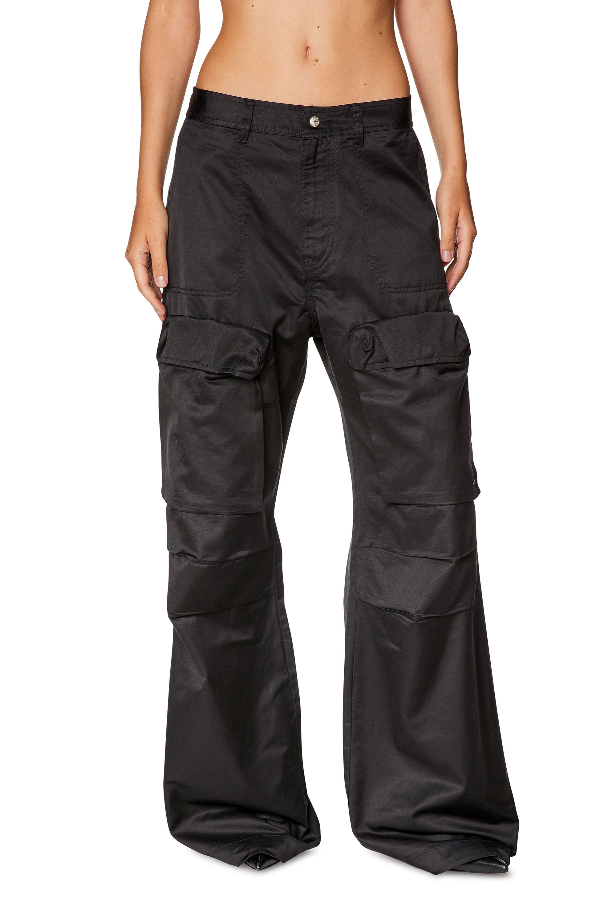 Diesel - P-MALVAROSA-NEW, Woman's Cargo pants in slub satin in Black - 1