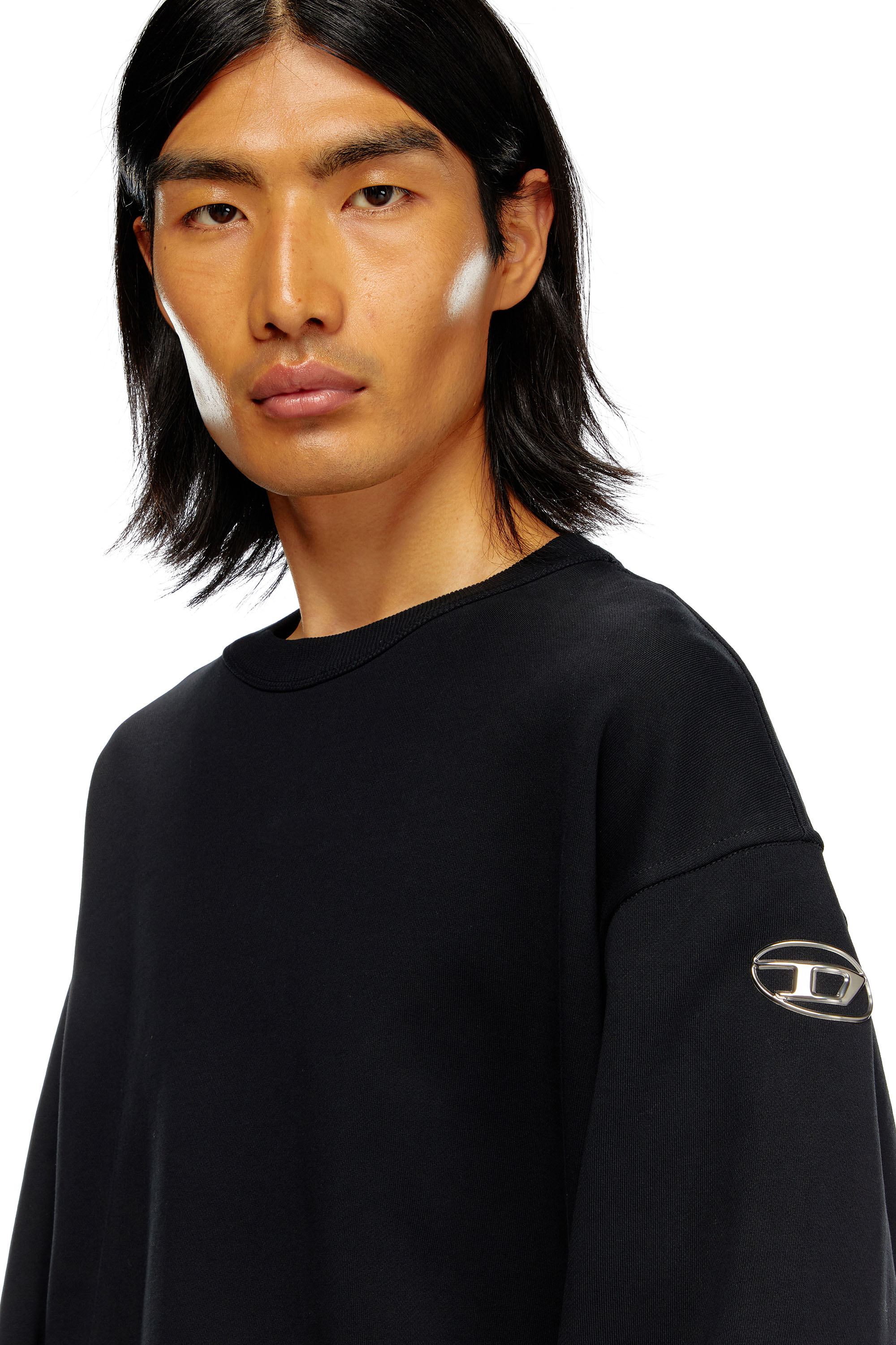 Diesel - S-MACSIS-OD, Man's Oversized sweatshirt with metallic logo in Black - 5