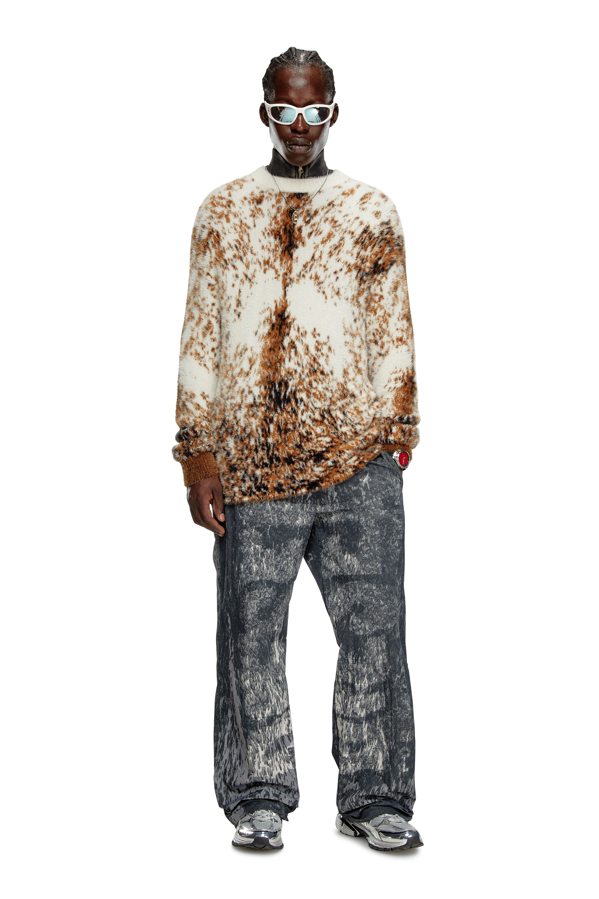 Diesel - K-ITELLO, Man's Fluffy jumper with animalier pattern in Brown - 4