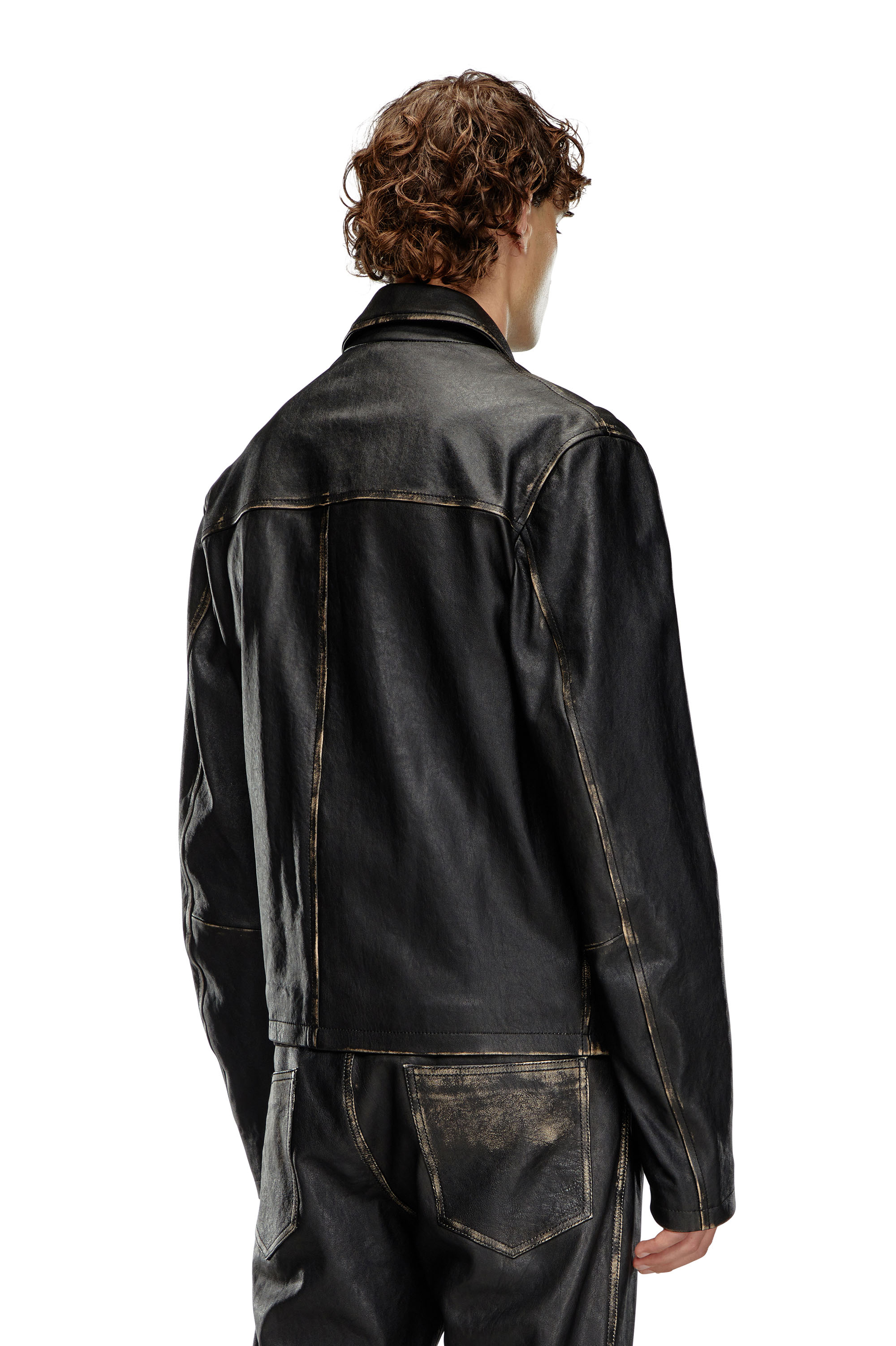 Diesel - L-BLIXIA, Man's Distressed leather jacket in Black - 3