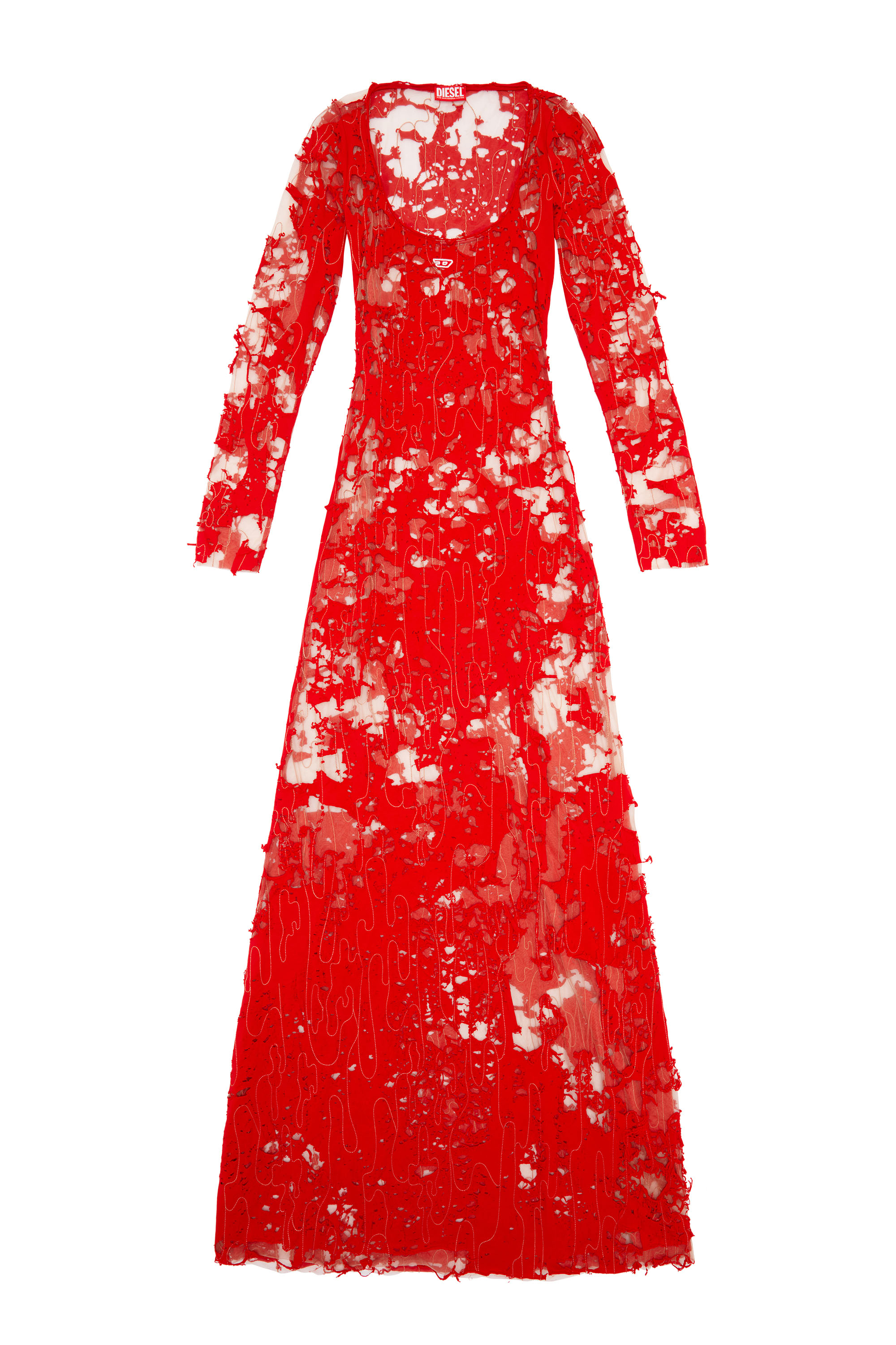 Diesel - D-LEA, Woman's Long devoré dress in tulle and jersey in Red - 6