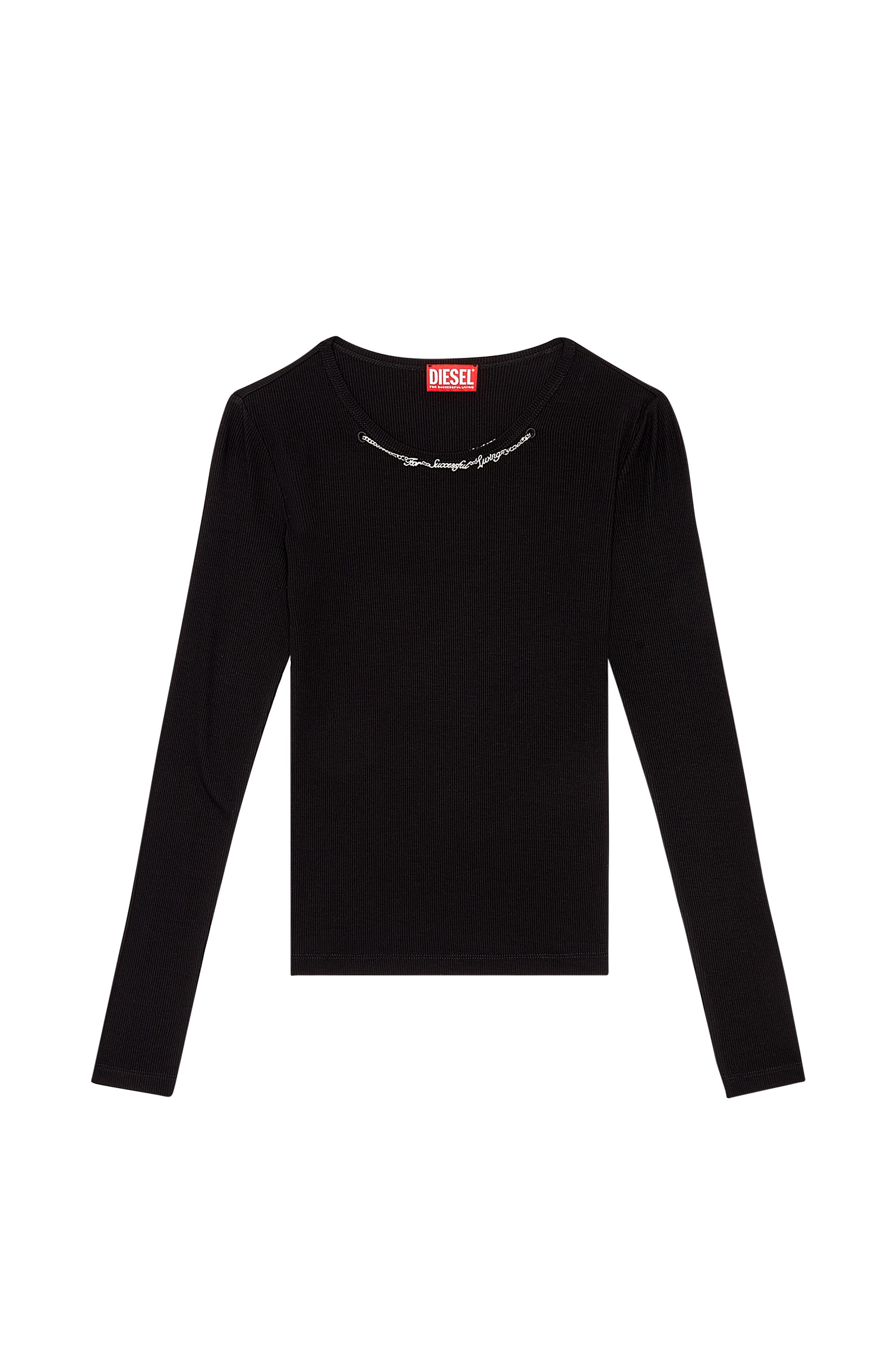 Diesel - T-MATIC-LS, Woman's Long-sleeve top with chain necklace in Black - 5