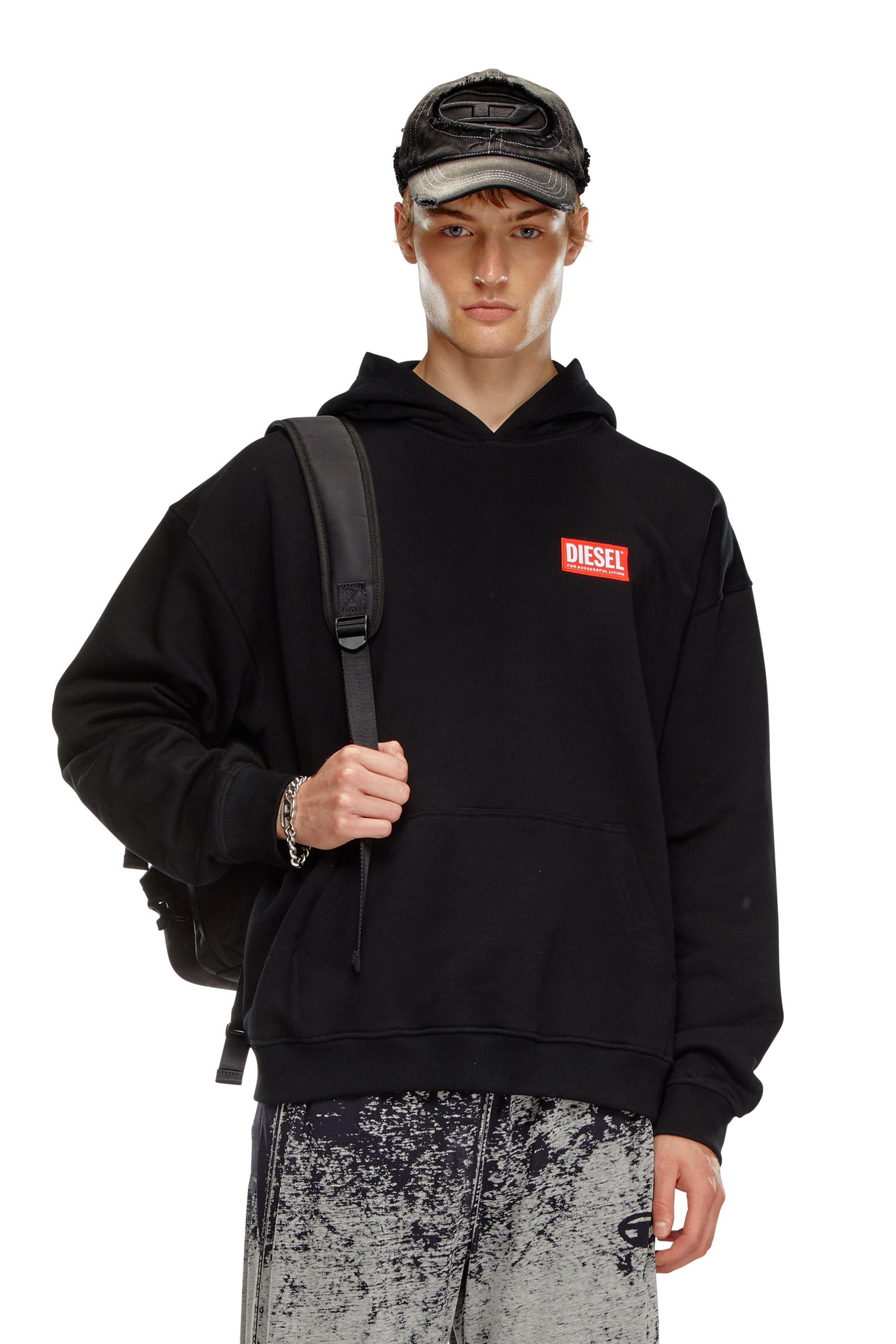 Diesel - S-BOXT-HOOD-LAB, Man's Hoodie with Diesel label in Black - 1