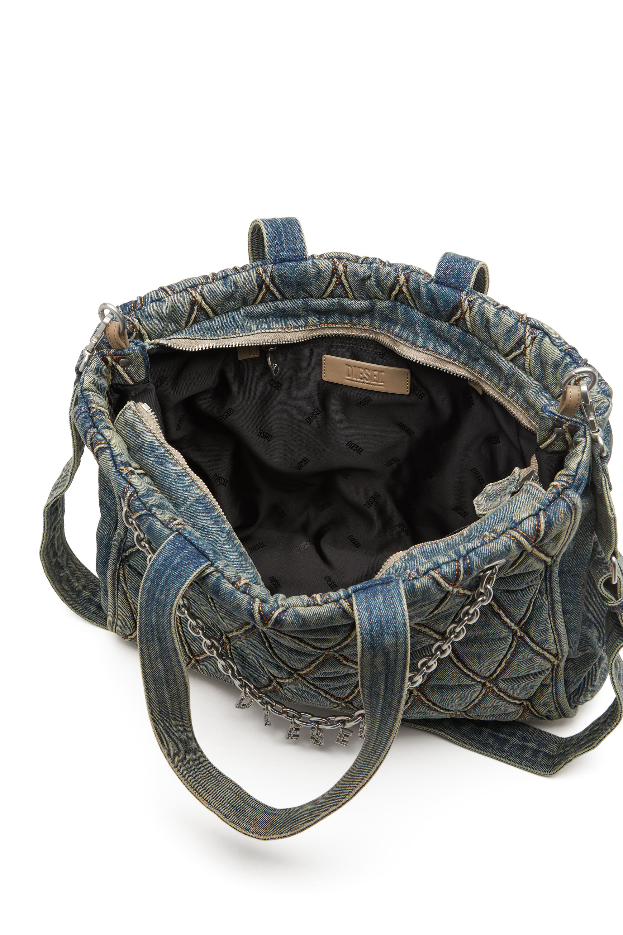 Diesel - CHARM-D SHOPPER, Charm-D-Bolso tote de denim acolchado con motivo Argyle Mujer in Azul marino - 4