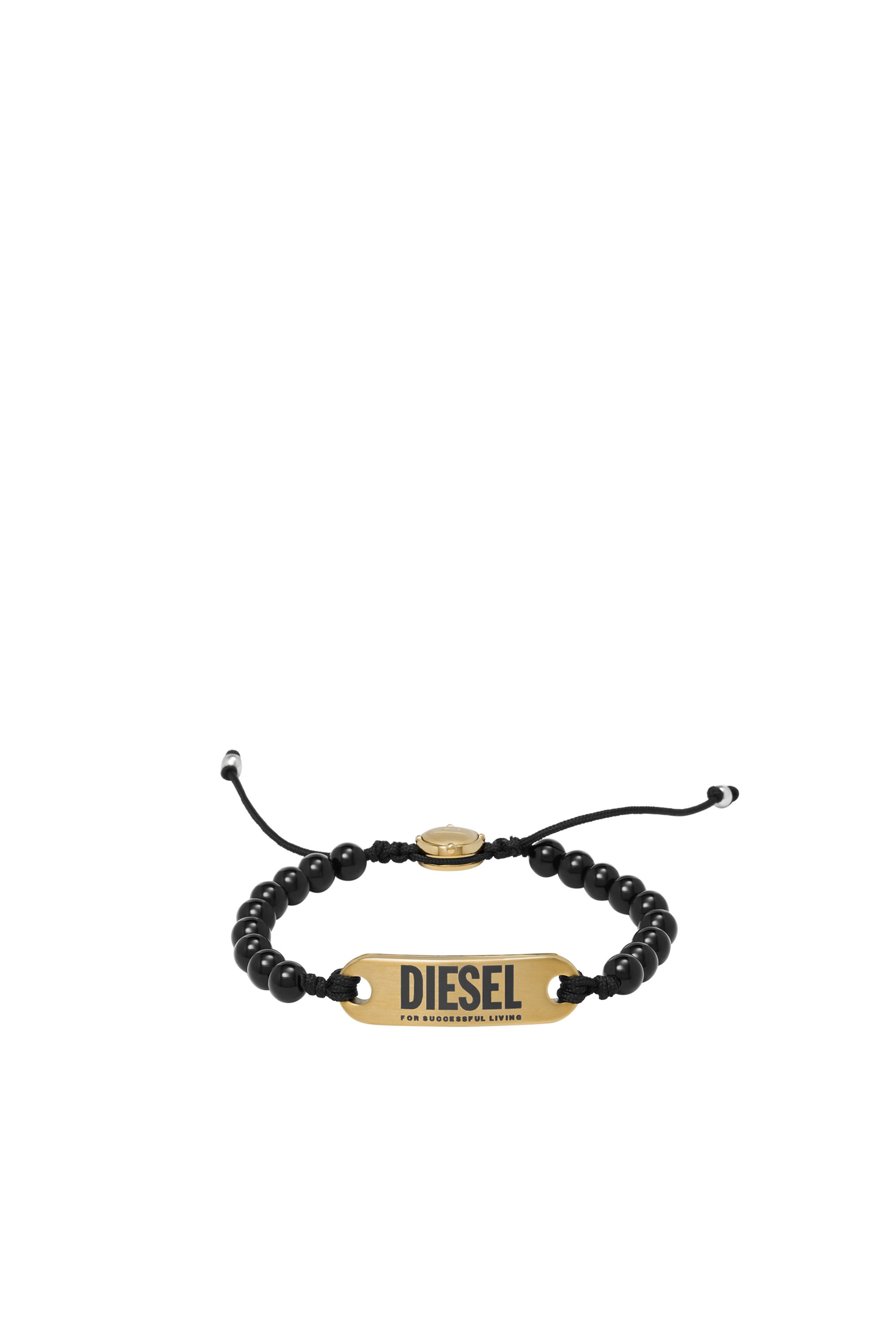 Diesel - DX1360, Man's Gold Id black agate beaded bracelet in Black/Gold - 1