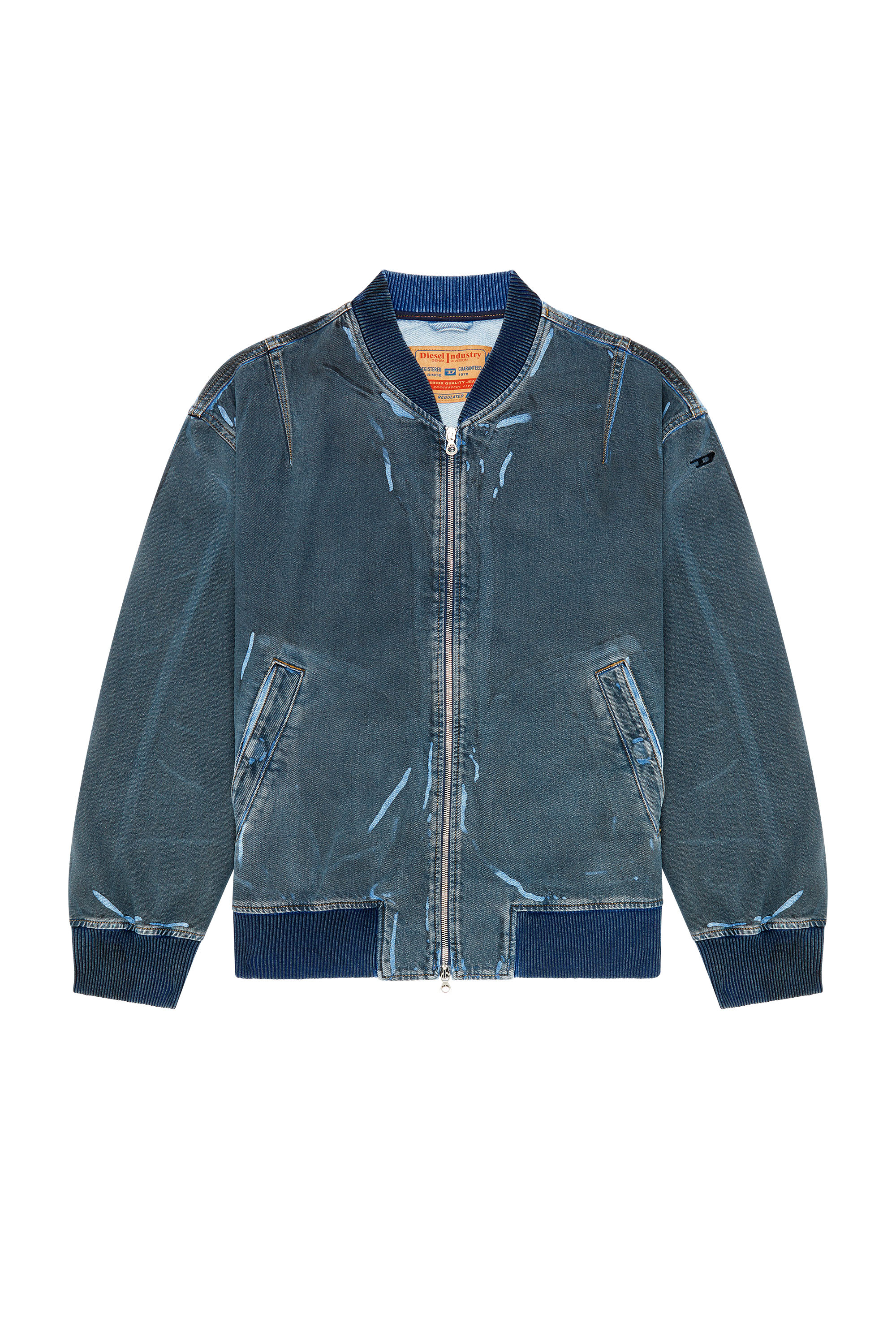 Diesel - D-VINZ-S, Man's Bomber jacket in used-effect coated denim in Dark Blue - 6