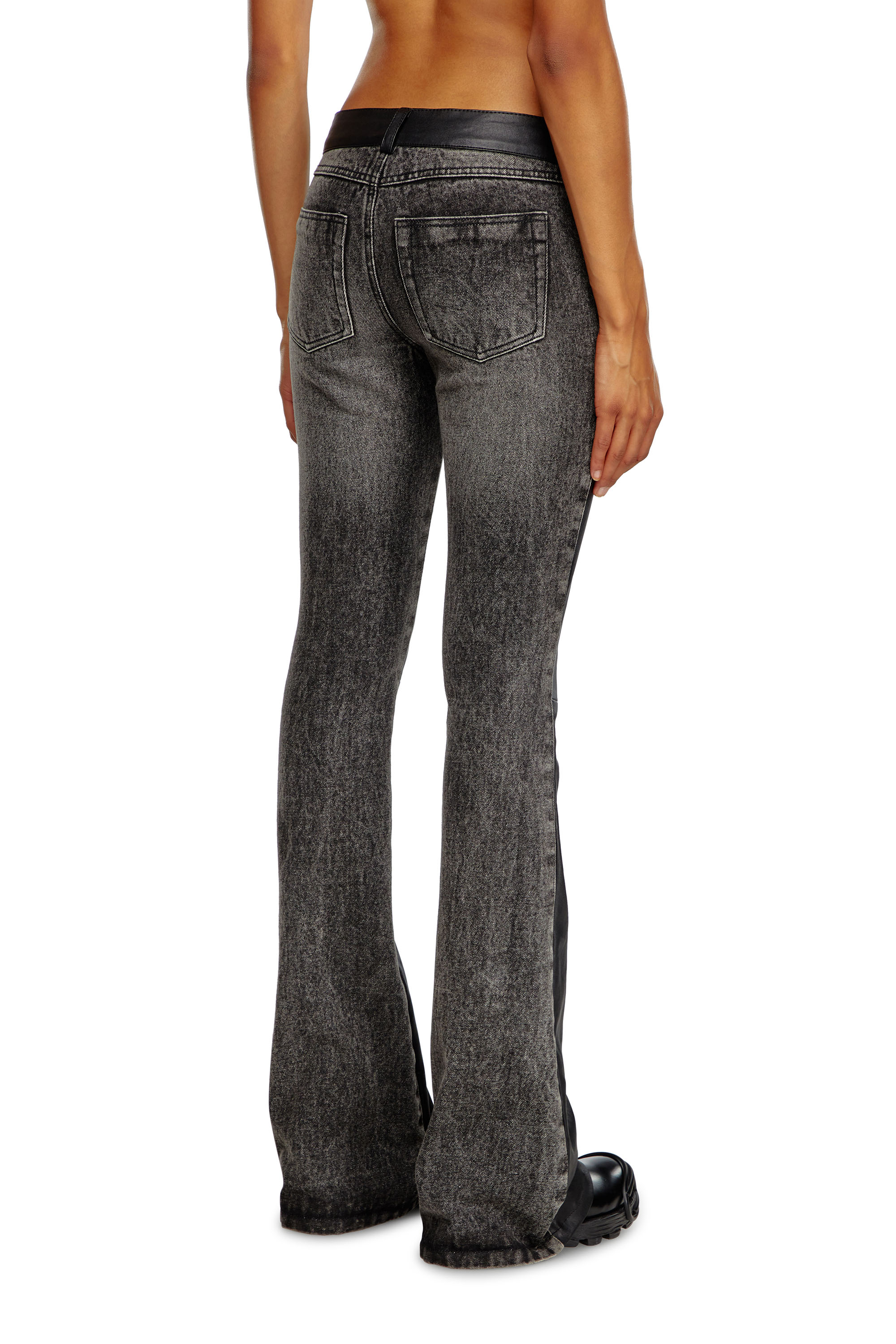 Diesel - L-OVELY, Woman's Bootcut pants in leather and denim in Black - 3