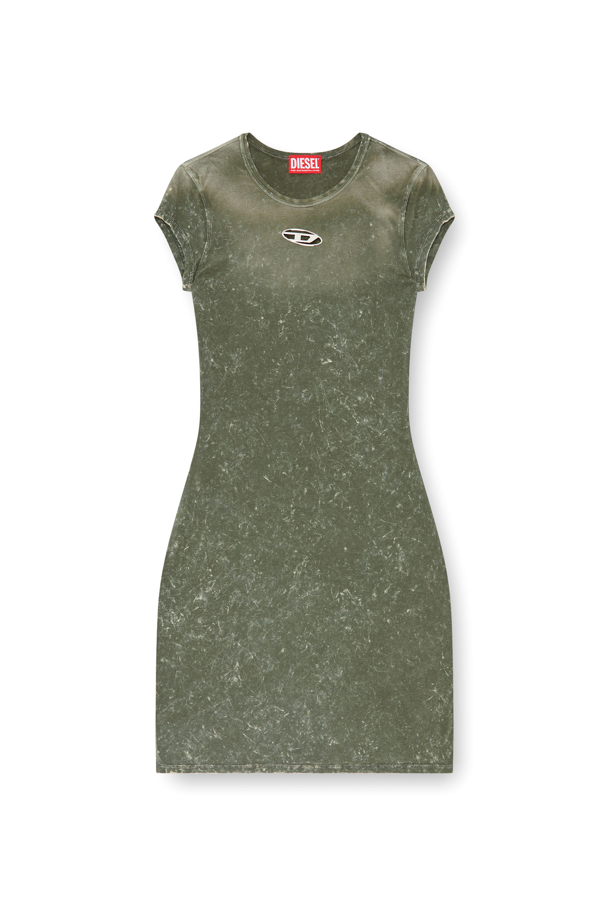 Diesel - D-ANGIEL-P1, Woman's Short dress in marbled stretch jersey in Olive Green - 5