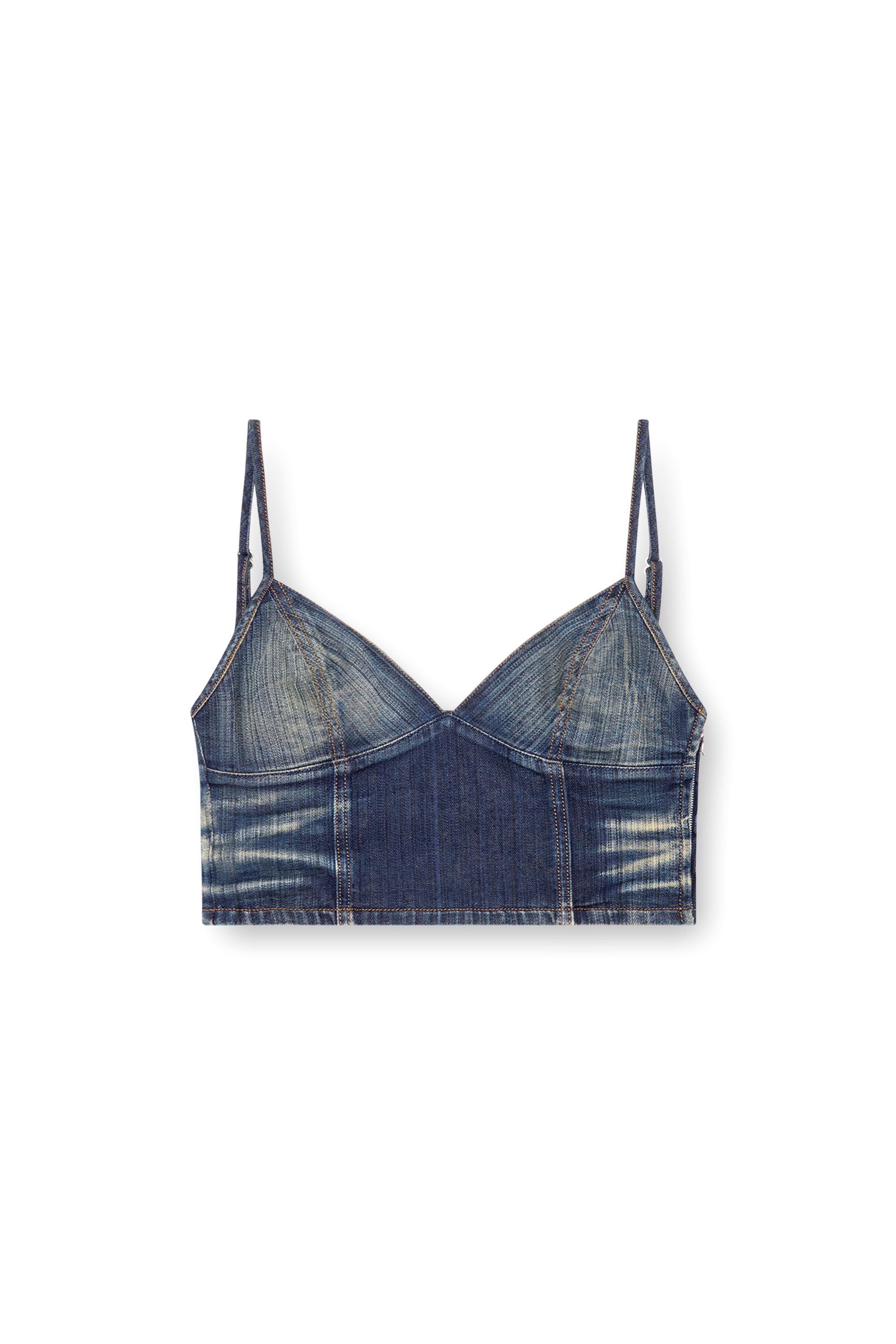 Diesel - DE-FULVY-TOP-D, Woman's Cropped top in streaky denim in Dark Blue - 5