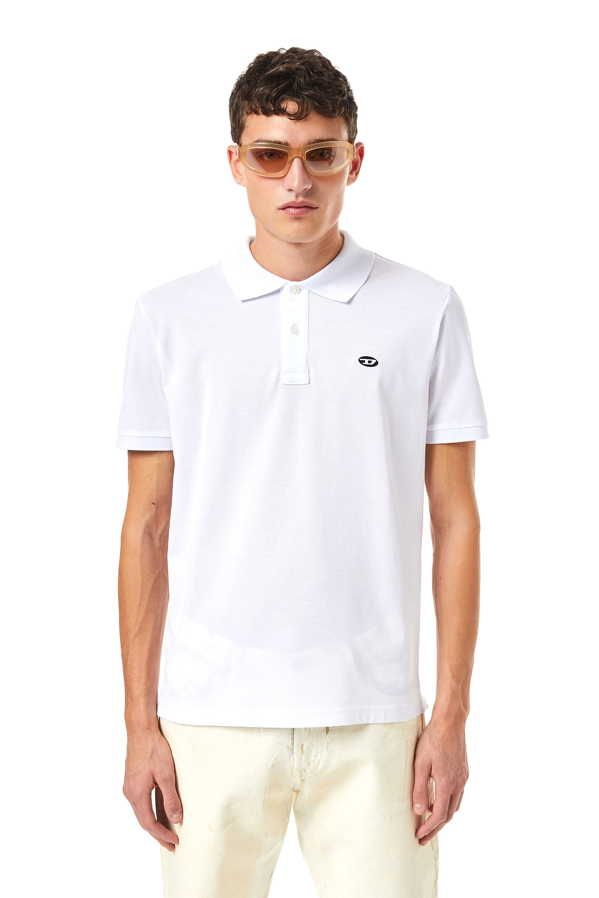 Diesel - T-SMITH-DOVAL-PJ, Man's Polo shirt with oval D patch in White - 1