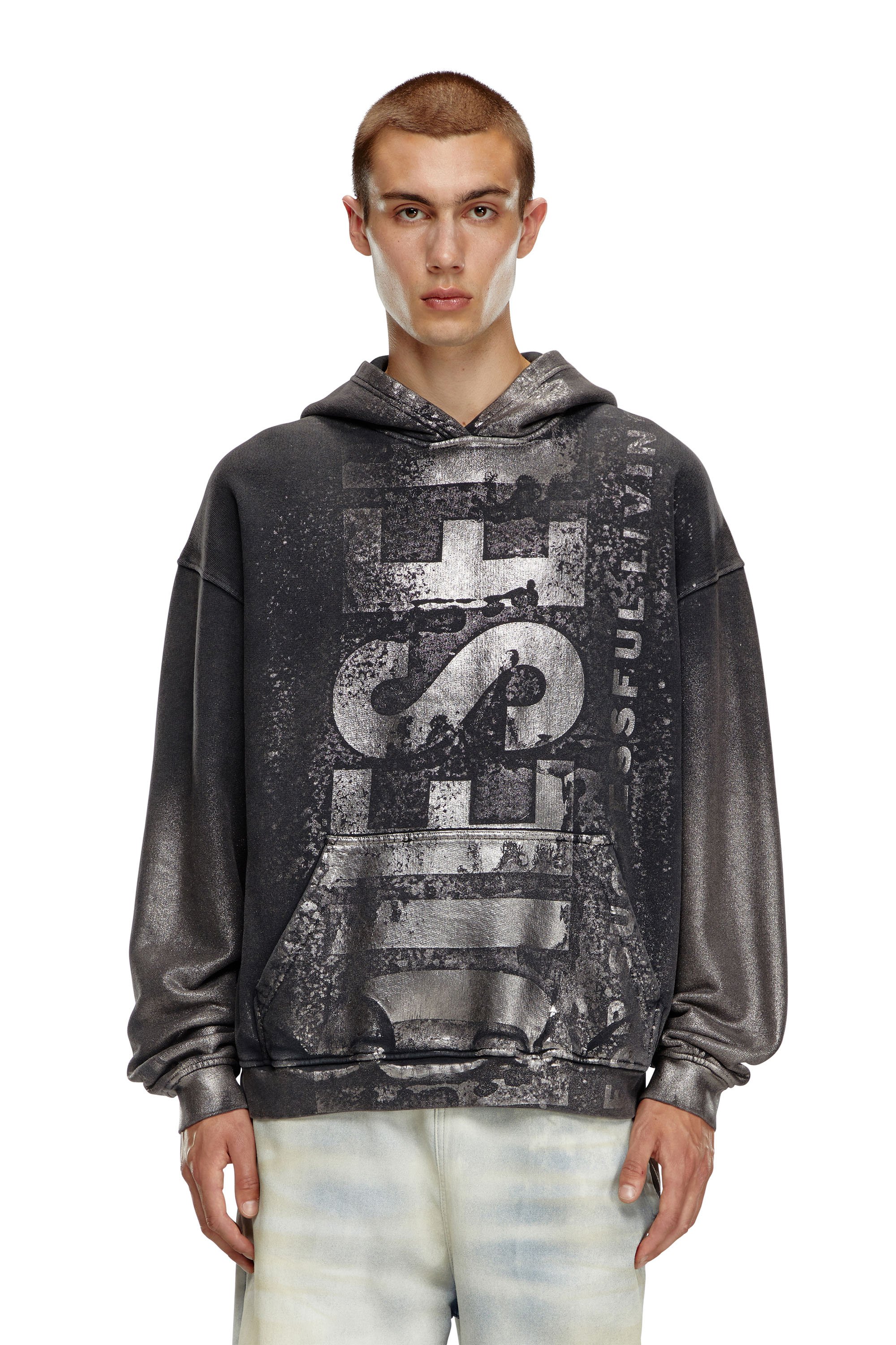 Diesel - S-BOXT-HOOD-Q6, Man's Metallic hoodie with logo in Black - 1