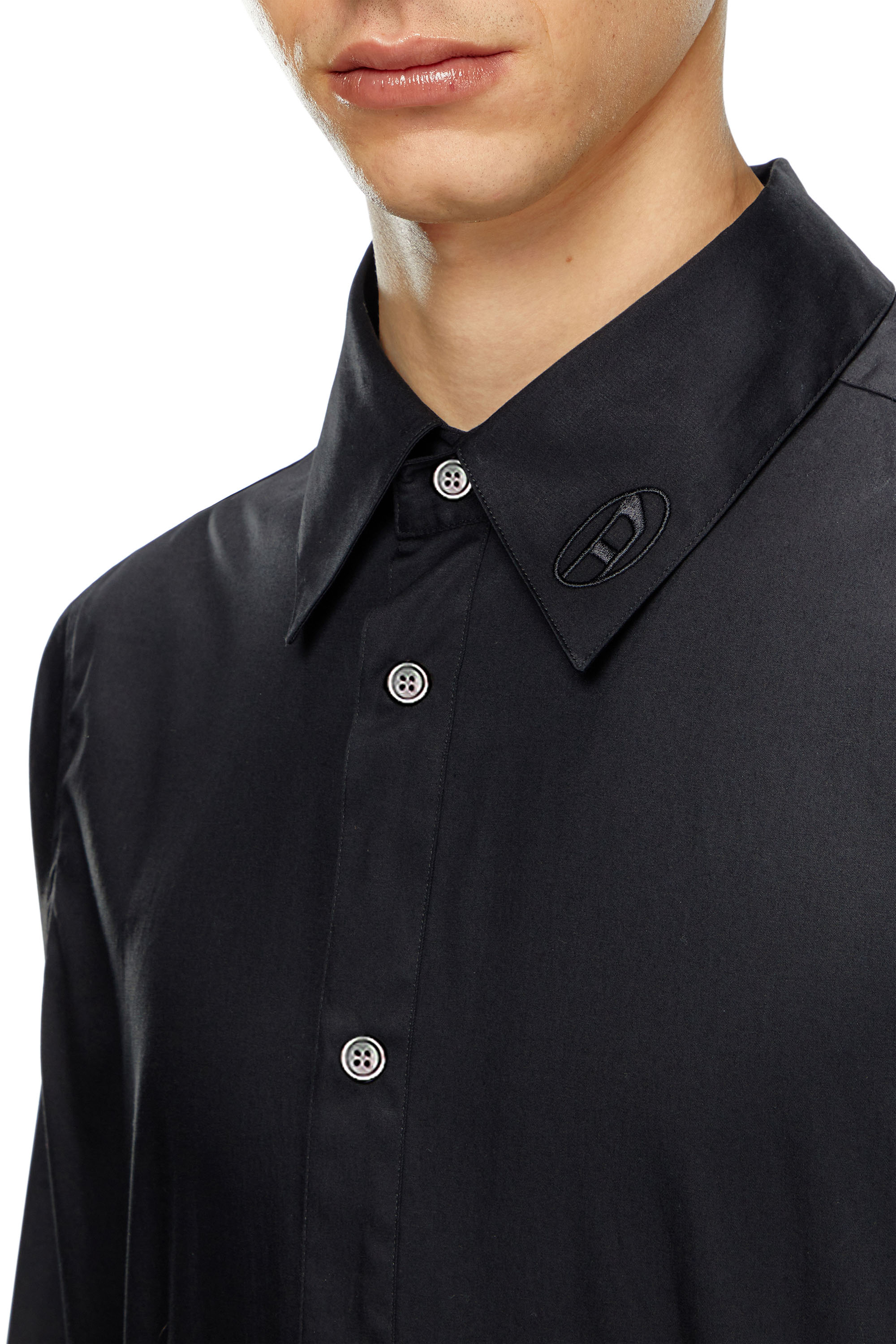 Diesel - S-FITTY-A, Man's Formal shirt with logo-embroidered collar in Black - 4