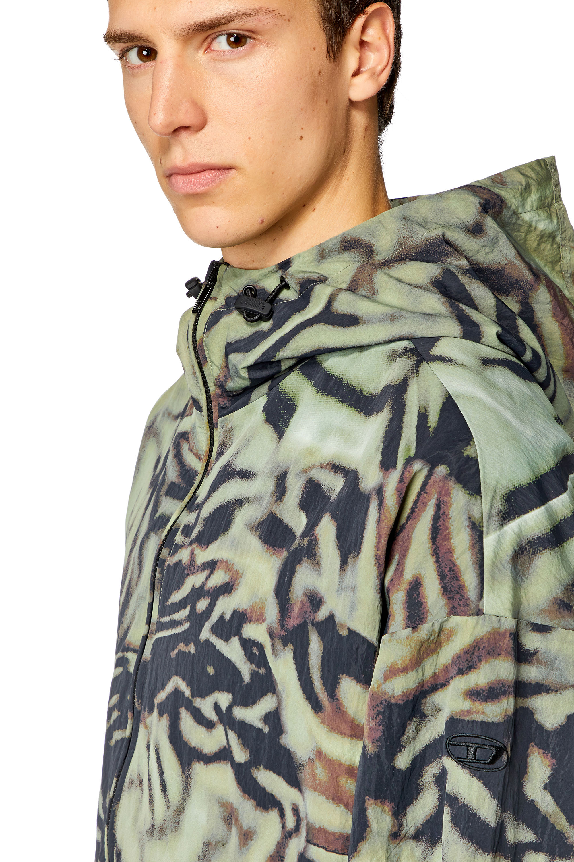 Diesel - J-LEOPOLD-ZEBRA, Man's Nylon windbreaker with camo-zebra print in Military Green - 4