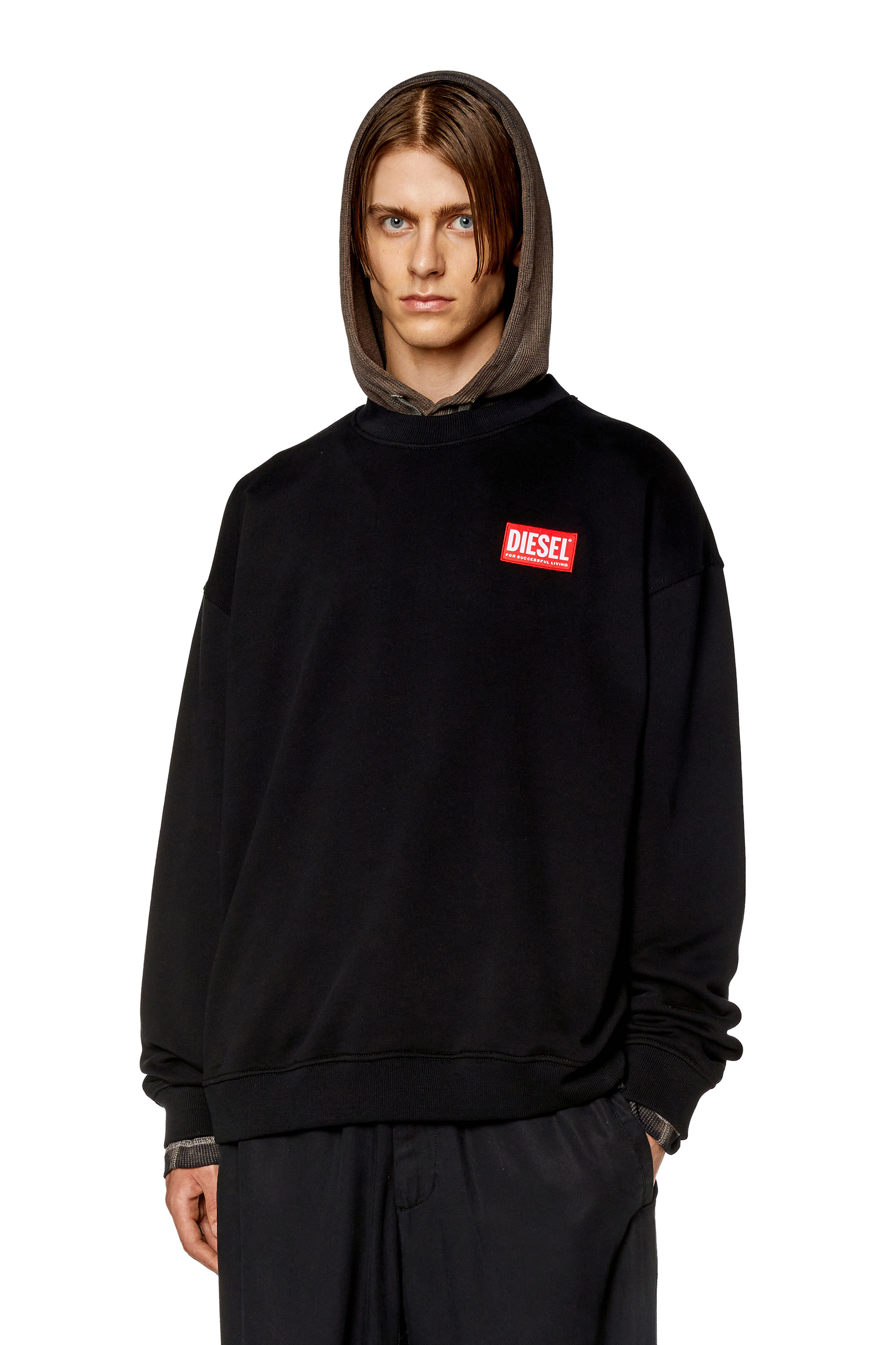 Diesel - S-NLABEL-L1, Man's Oversized sweatshirt with logo patch in Black - 1