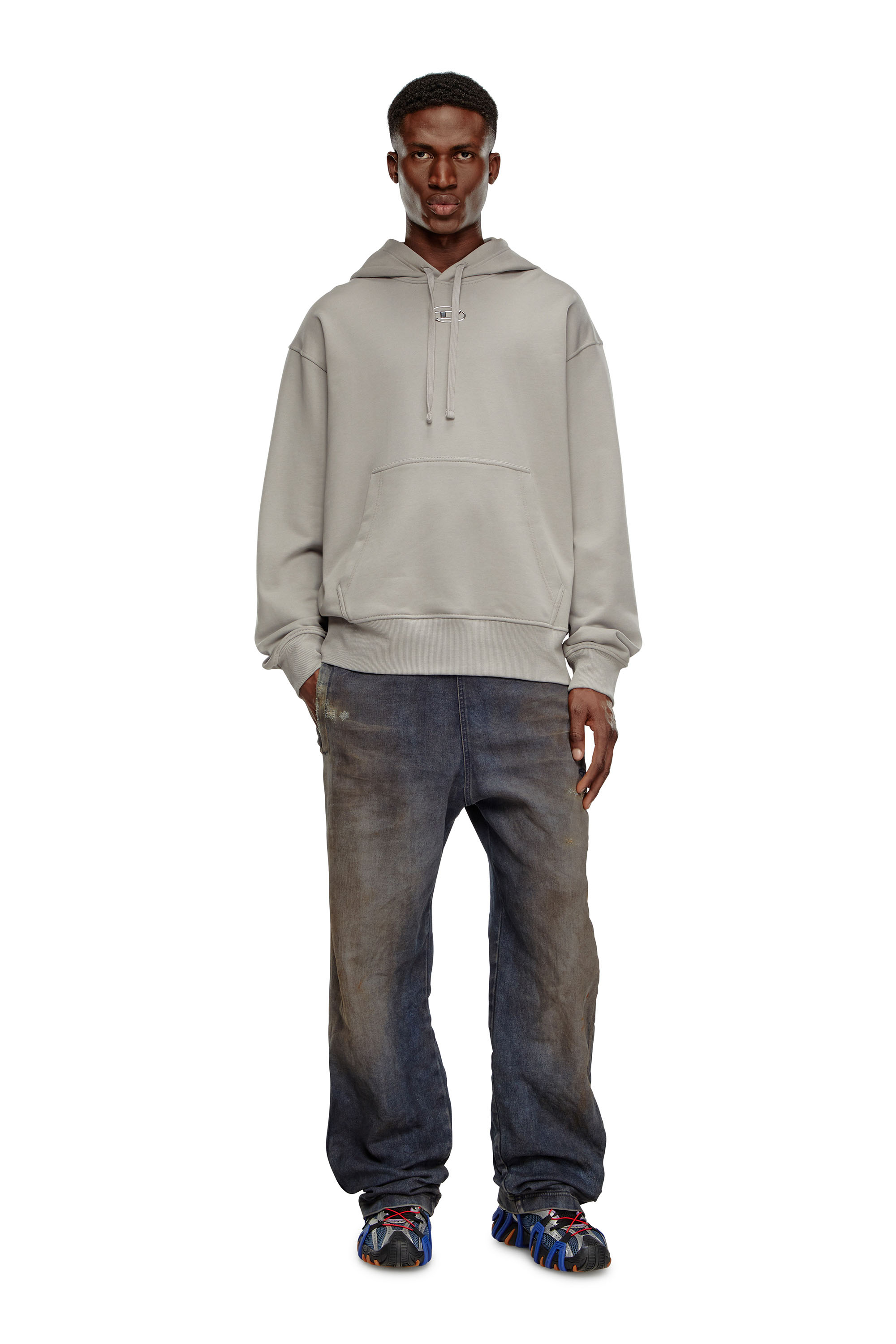 Diesel - S-MACS-HOOD-OD, Sudadera con capucha extragrande con logotipo metálico Hombre in Gris - 2