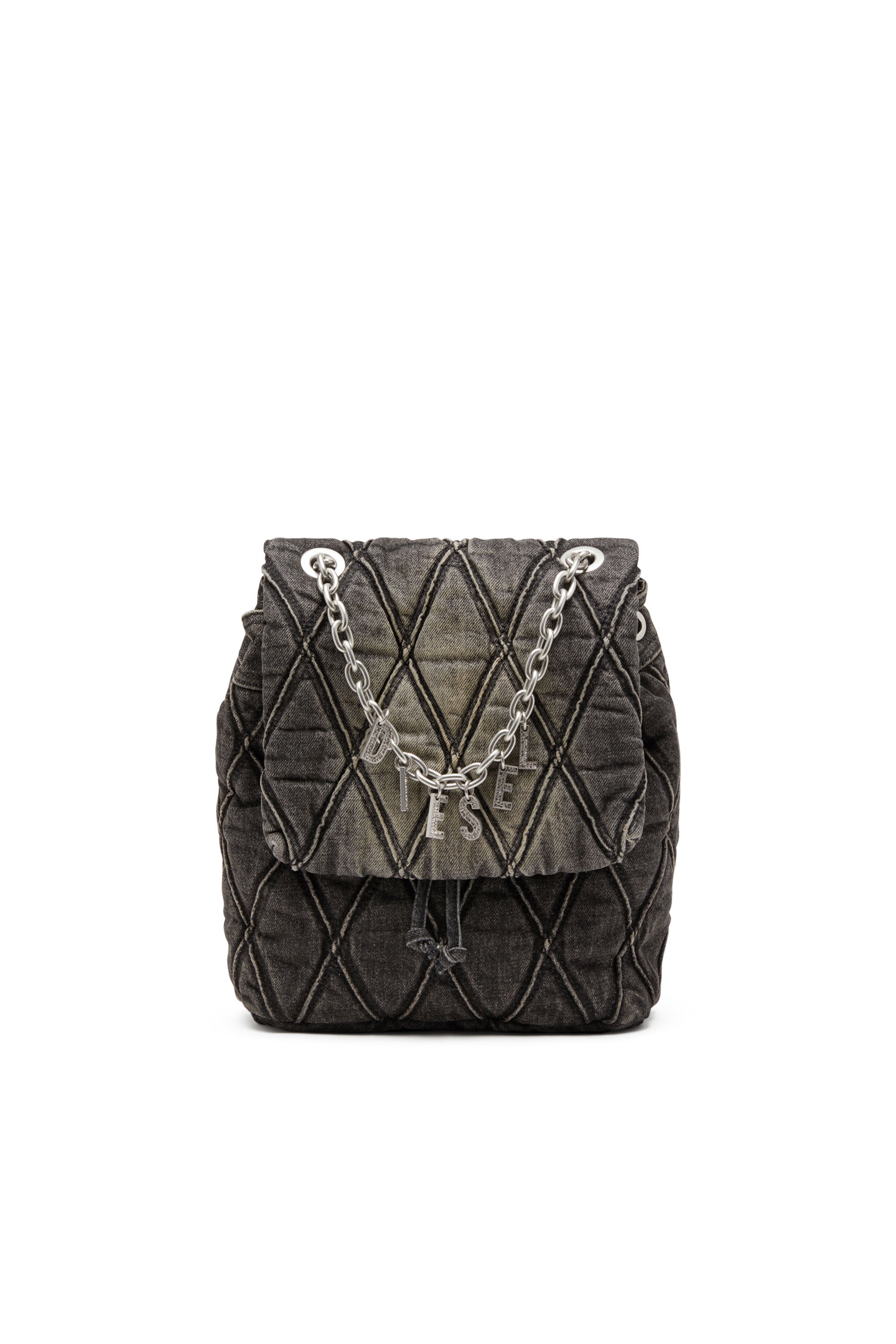 Diesel - CHARM-D BACKPACK S, Charm-D S-Mochila de denim acolchado con motivo Argyle Mujer in Negro - 1