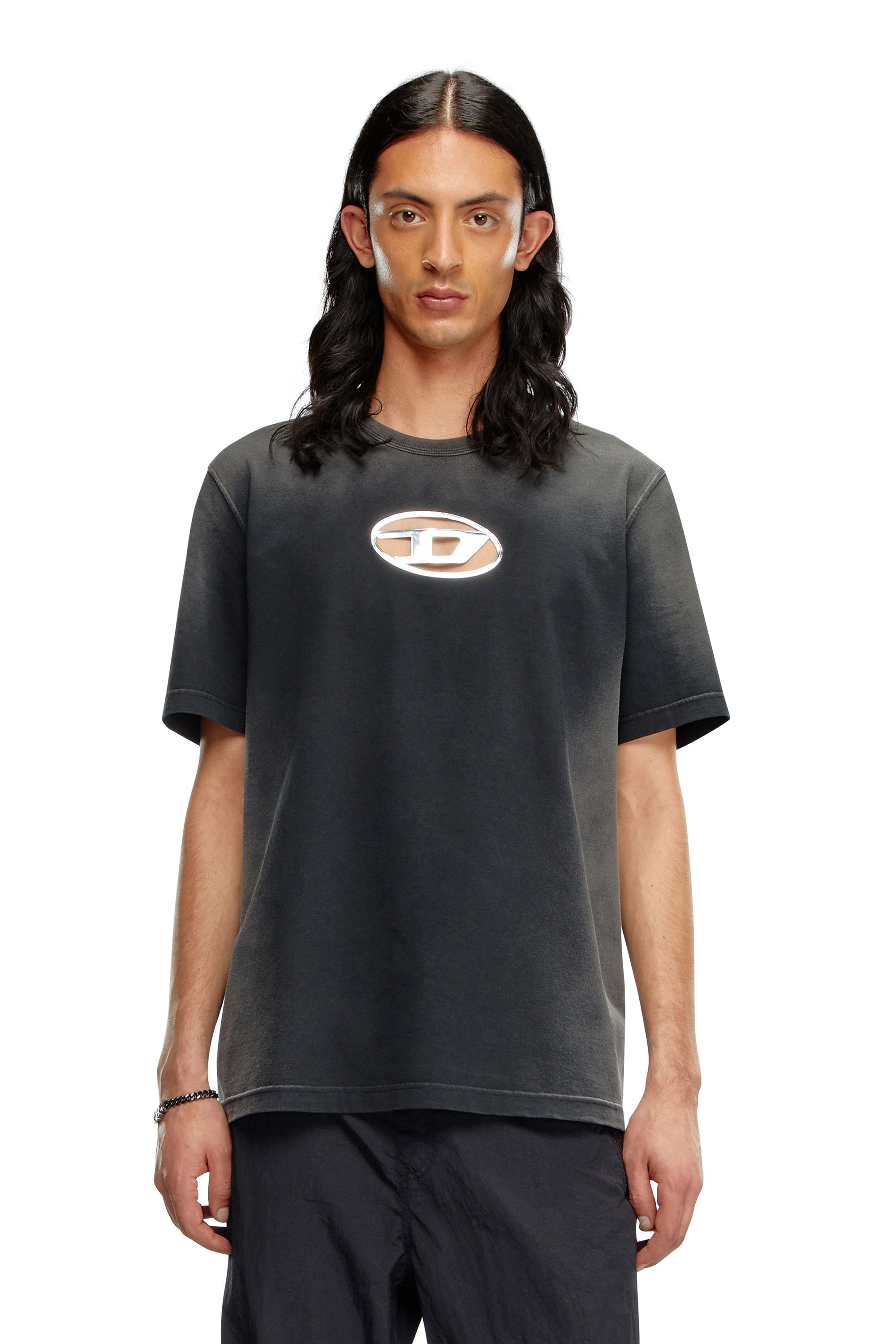 Diesel - T-ADJUST-Q8, Man's Faded T-shirt with cut-out Oval D logo in Black - 1