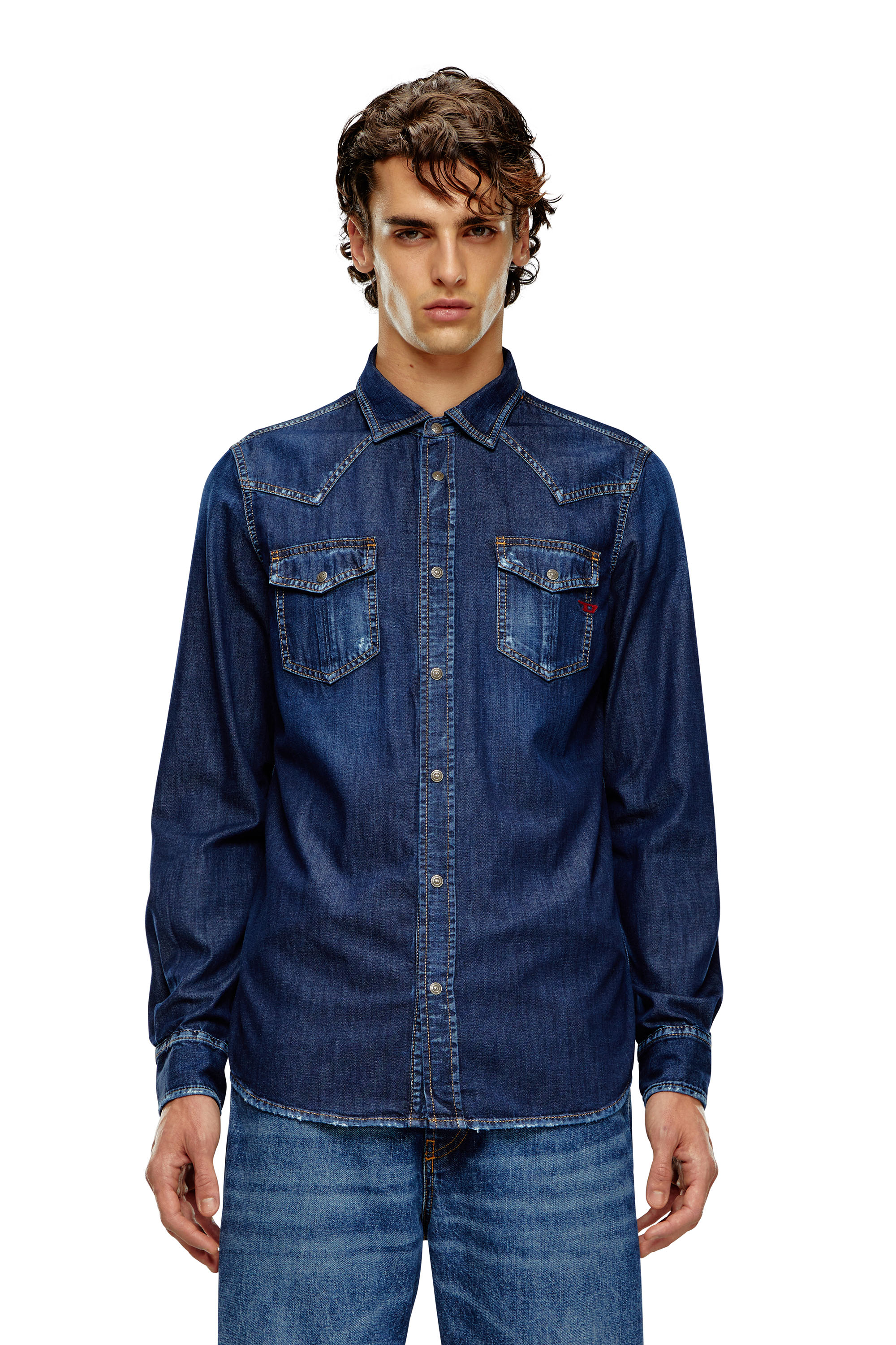 Diesel - D-VEGA, Man's Overshirt in denim in Dark Blue - 4