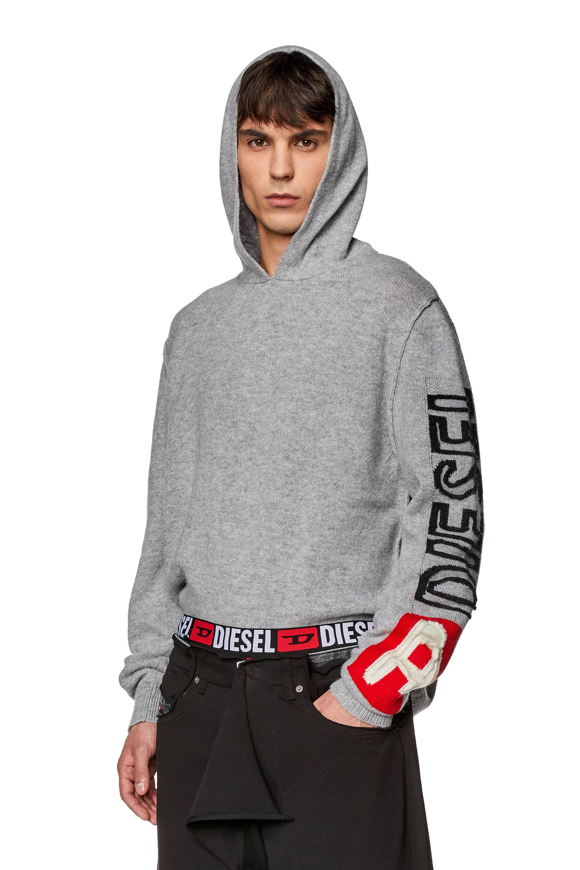 Diesel - K-TELENDO, Man's Wool hoodie with cut-up logo in Grey - 1