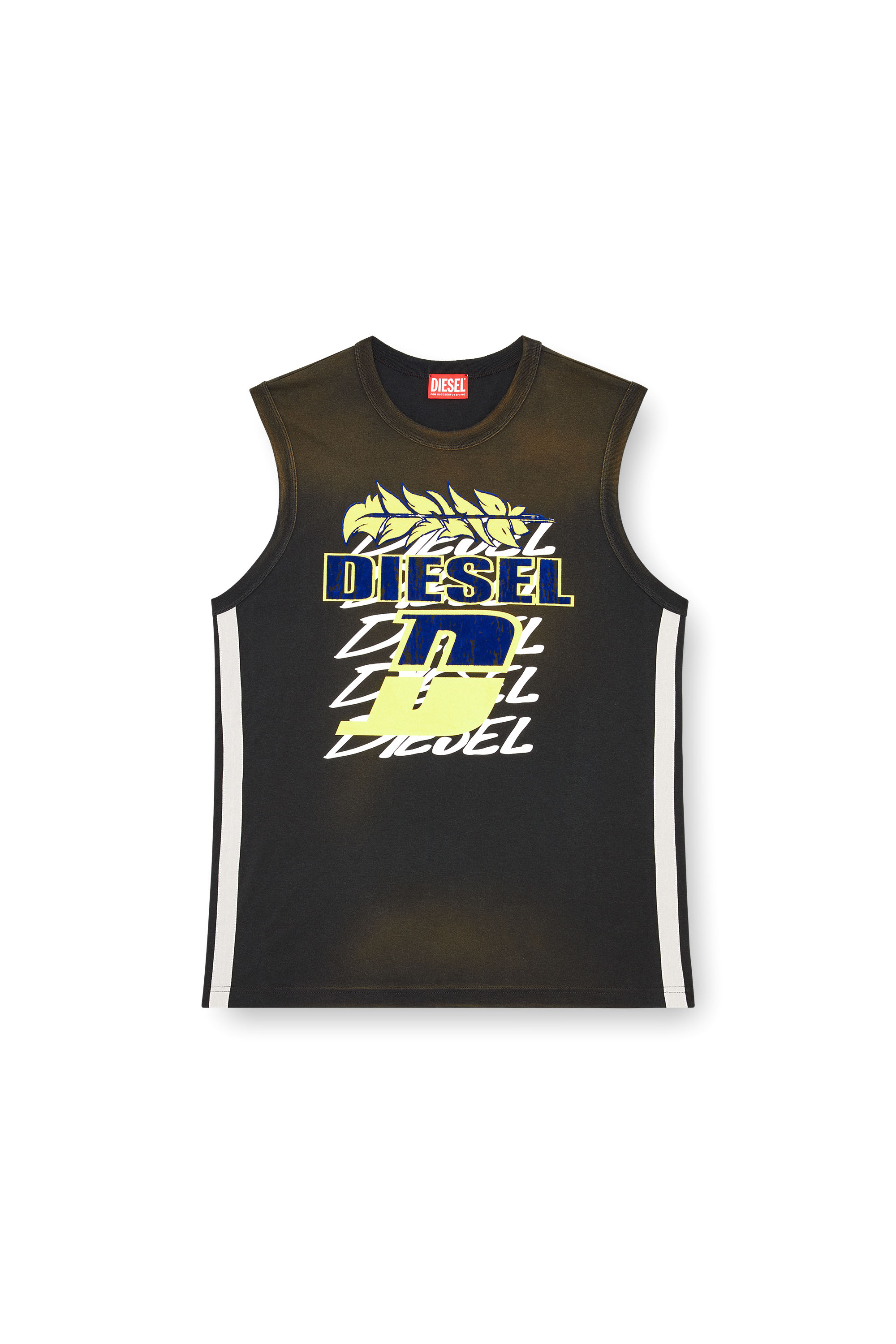 Diesel - T-BISCO-STRIPE, Camiseta sin mangas desteñida por el sol con bandas laterales Hombre in Negro - 3